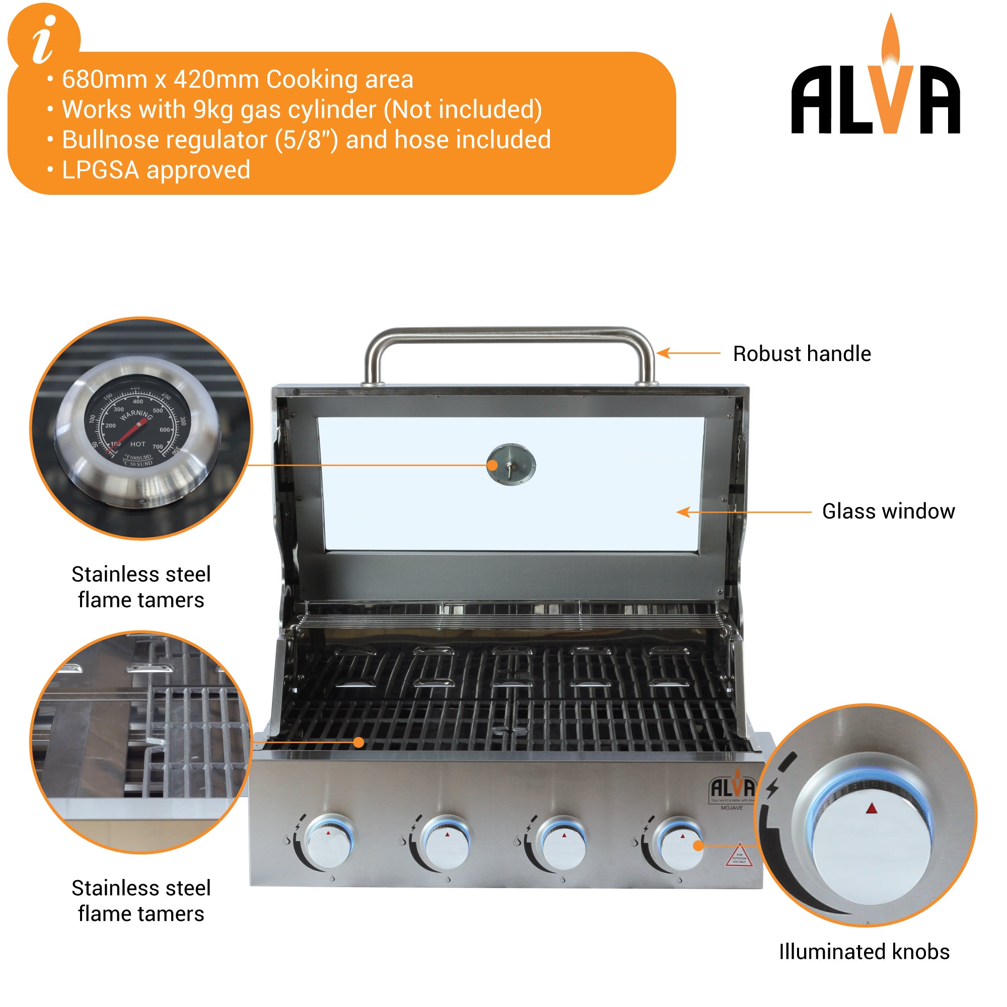 Mojave 4-Burner Glass Hood Drop-In Gas BBQ