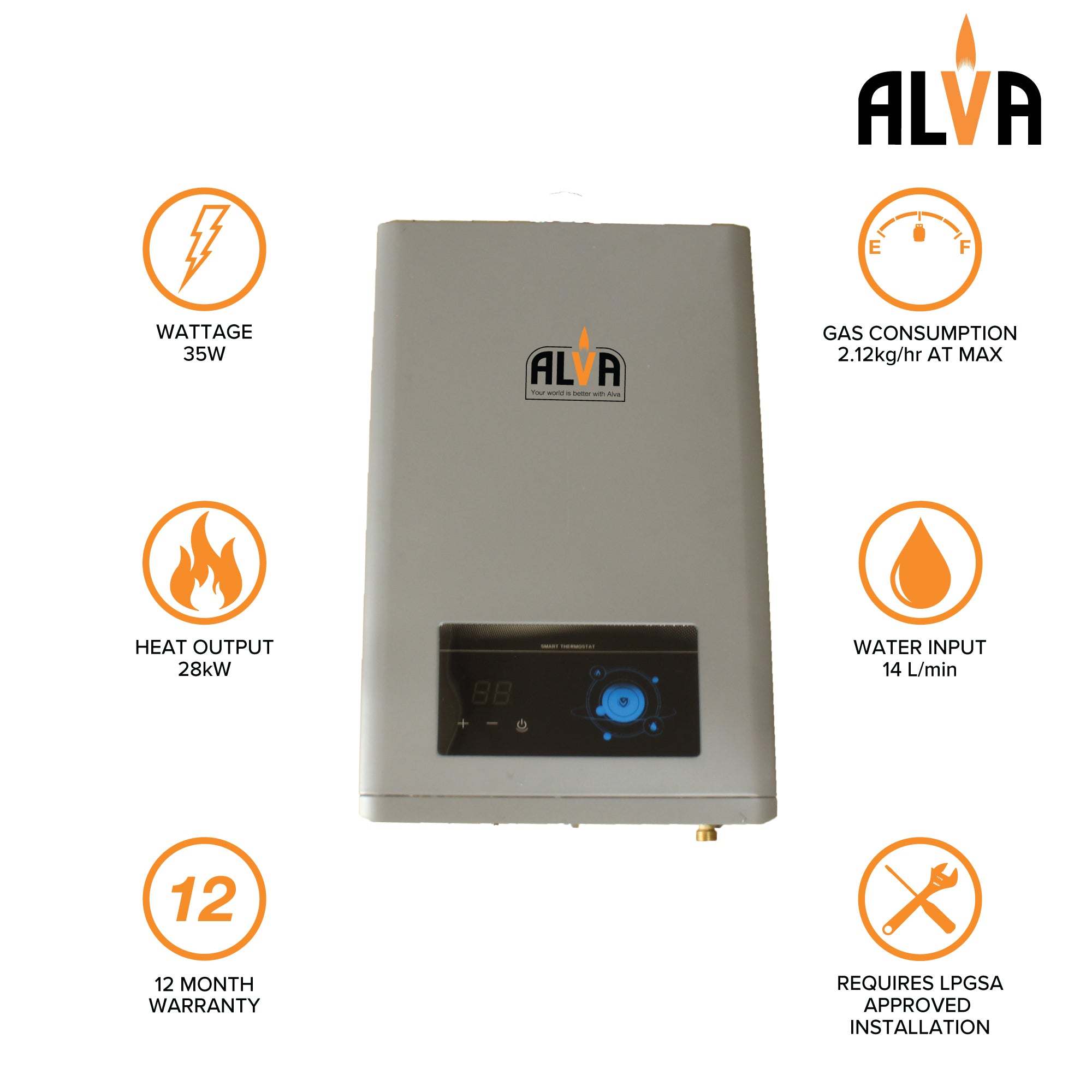 14L Constant Temp Low Pressure Gas Geyser With Digital Display