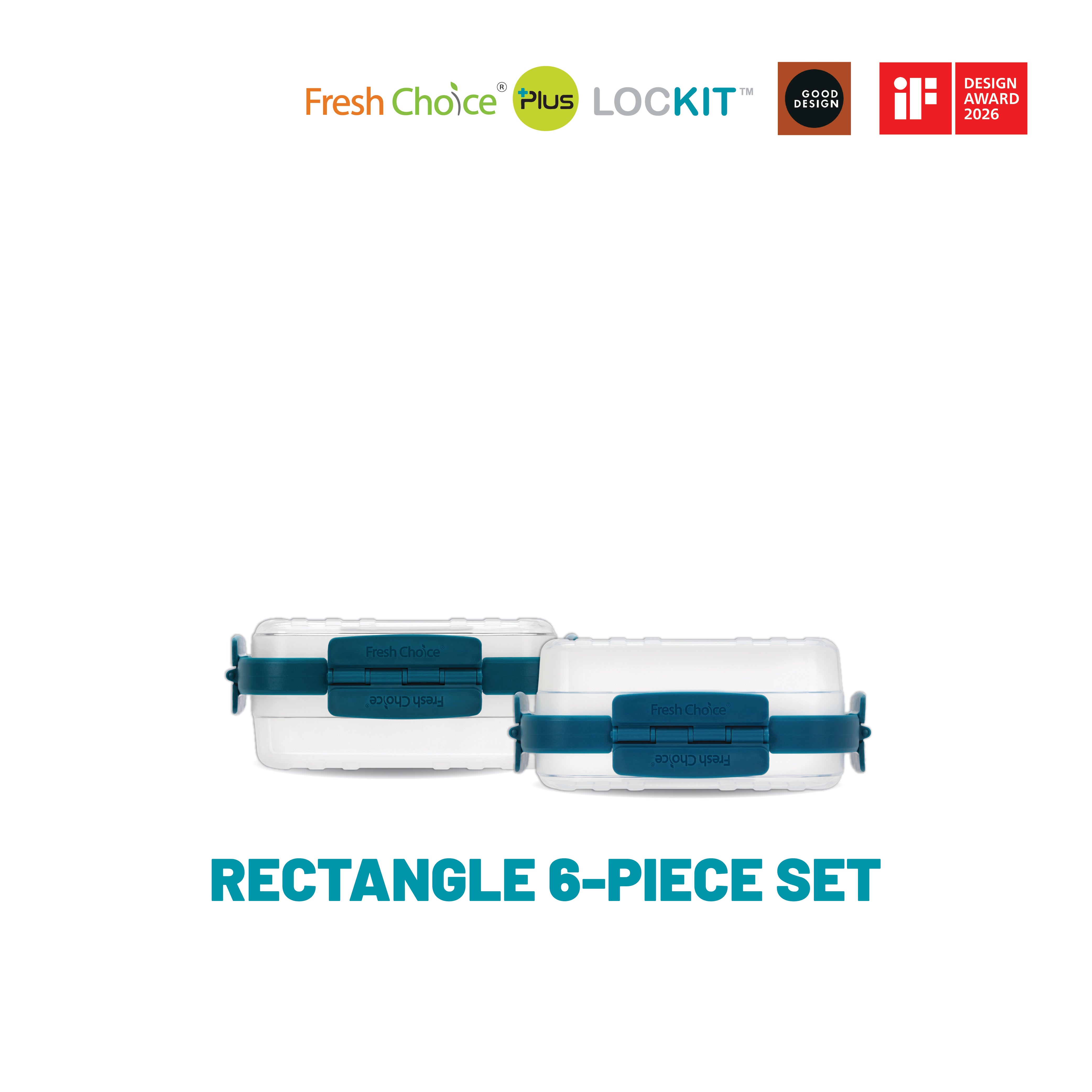 Fresh Choice Lockit Rectangle 6-Piece Food Storage Set - Small & Medium