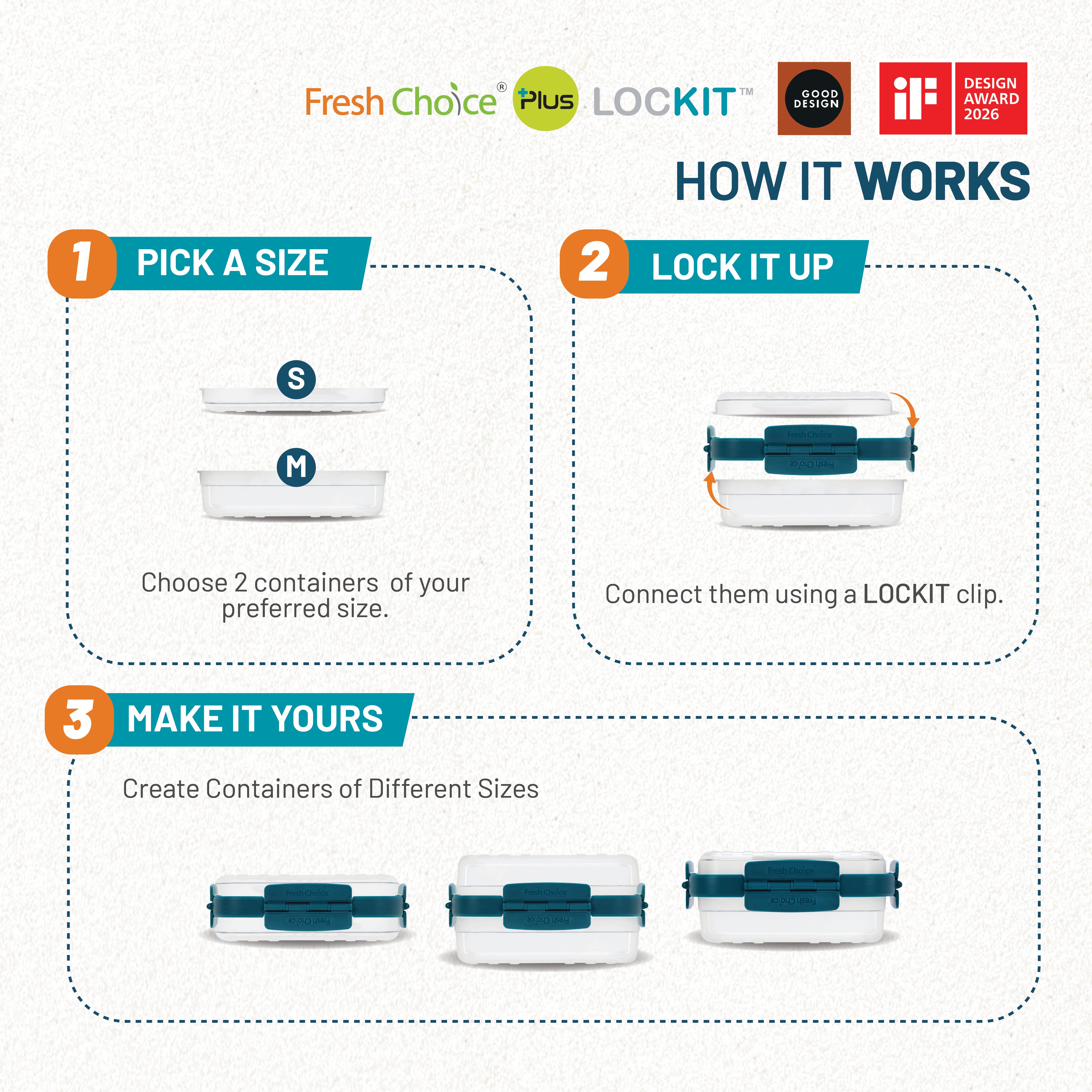 Fresh Choice Lockit Rectangle 6-Piece Food Storage Set - Small & Medium