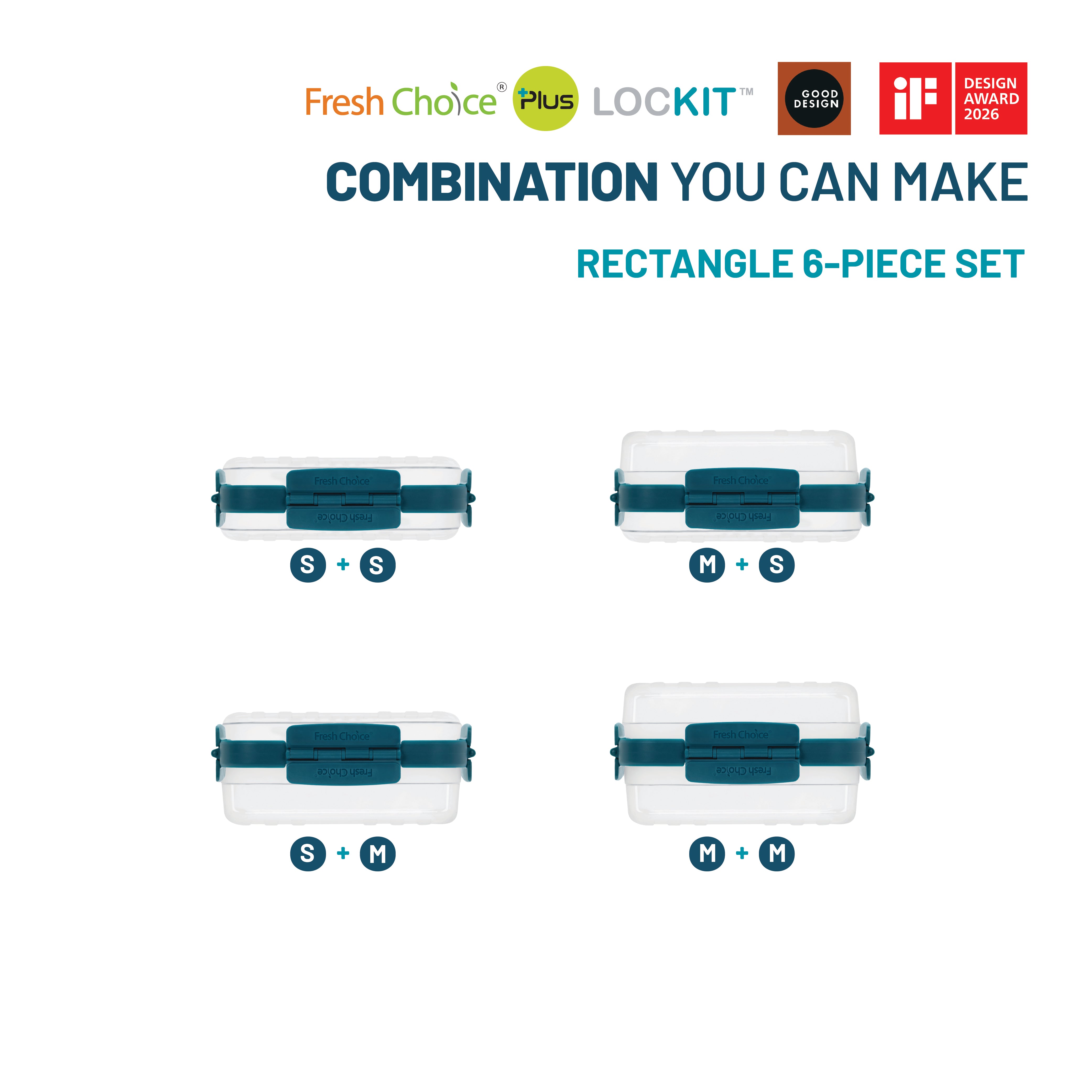 Fresh Choice Lockit Rectangle 6-Piece Food Storage Set - Small & Medium