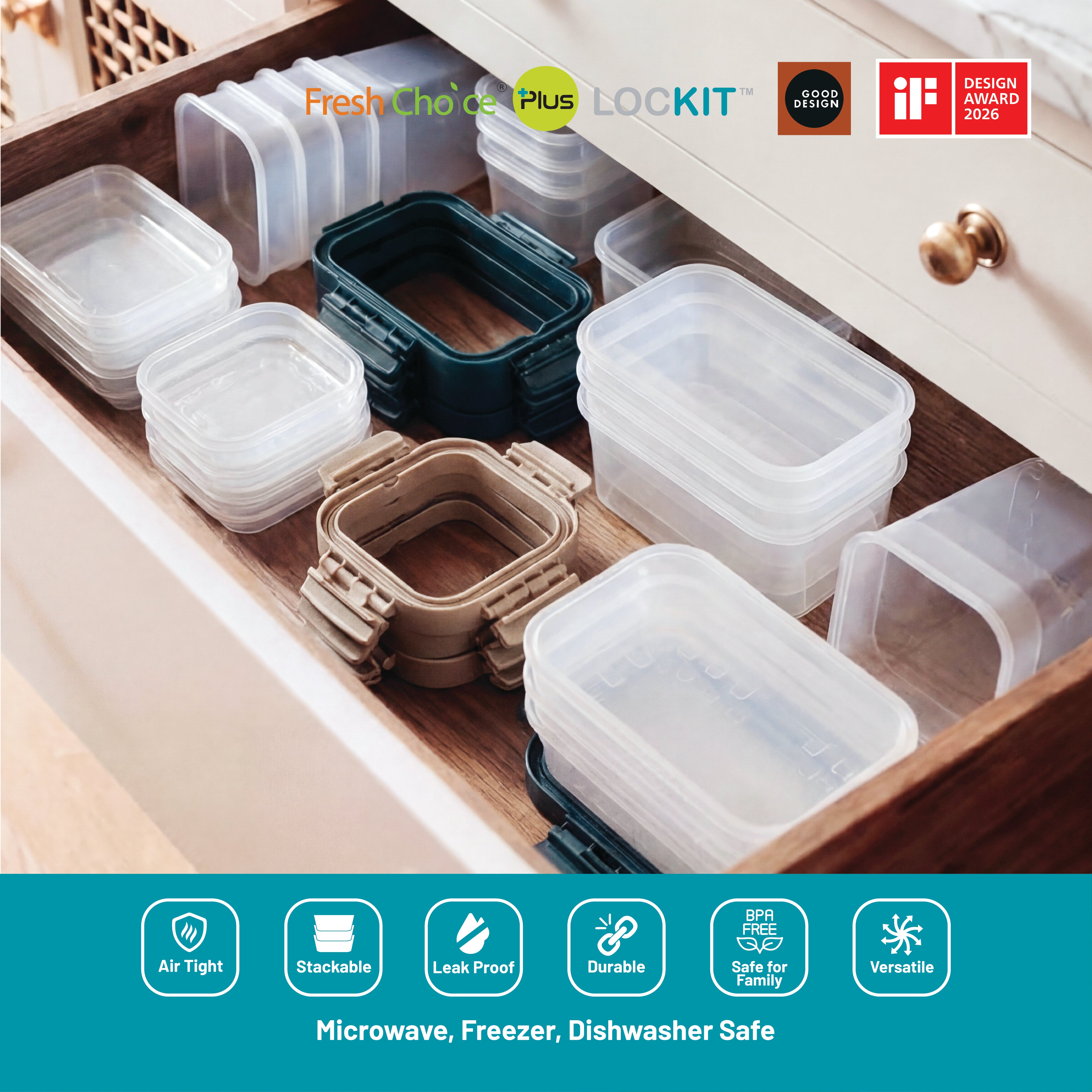 Fresh Choice Lockit Rectangle 6-Piece Food Storage Set - Small & Medium