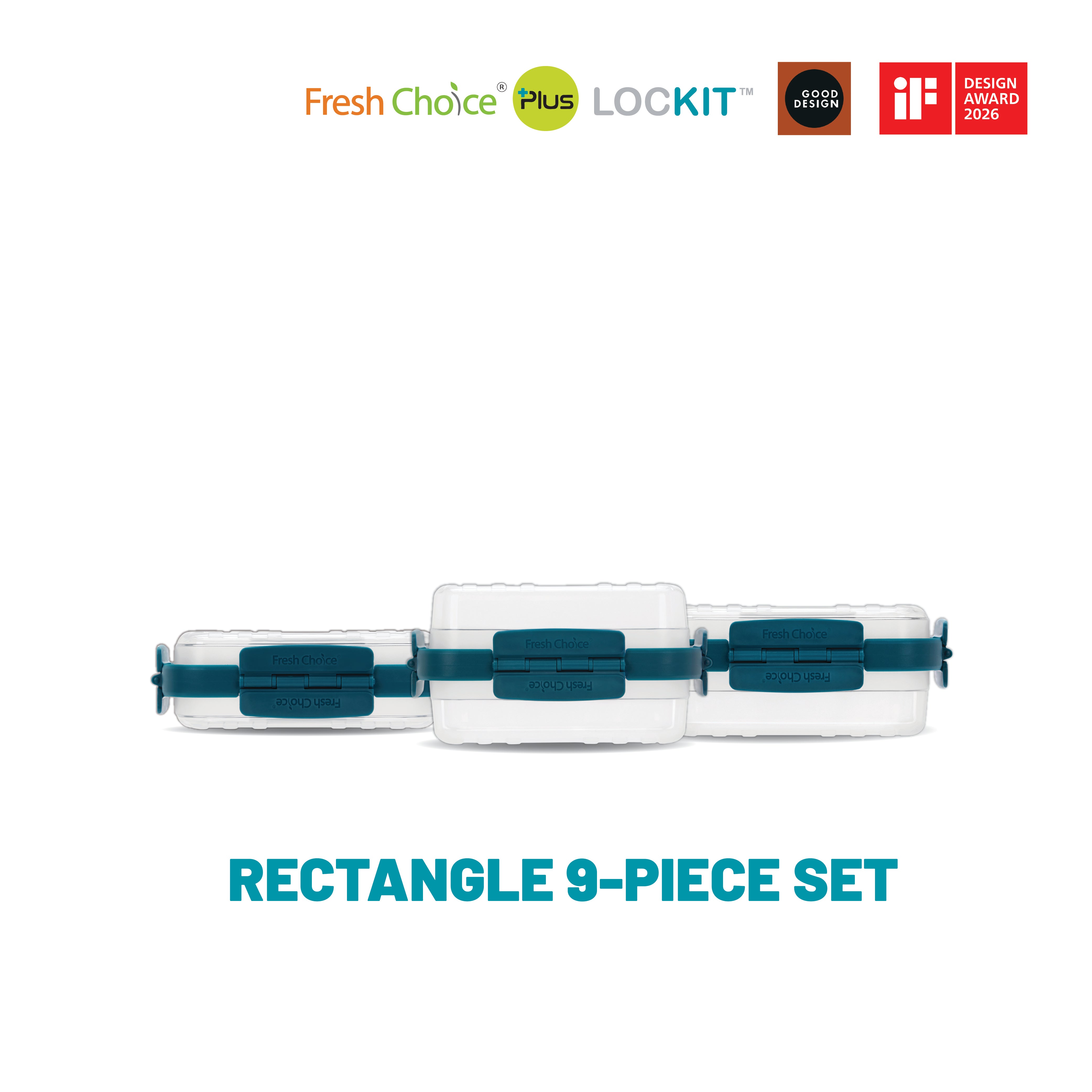Fresh Choice Lockit Rectangle 9-Piece Food Storage Set - Small & Medium