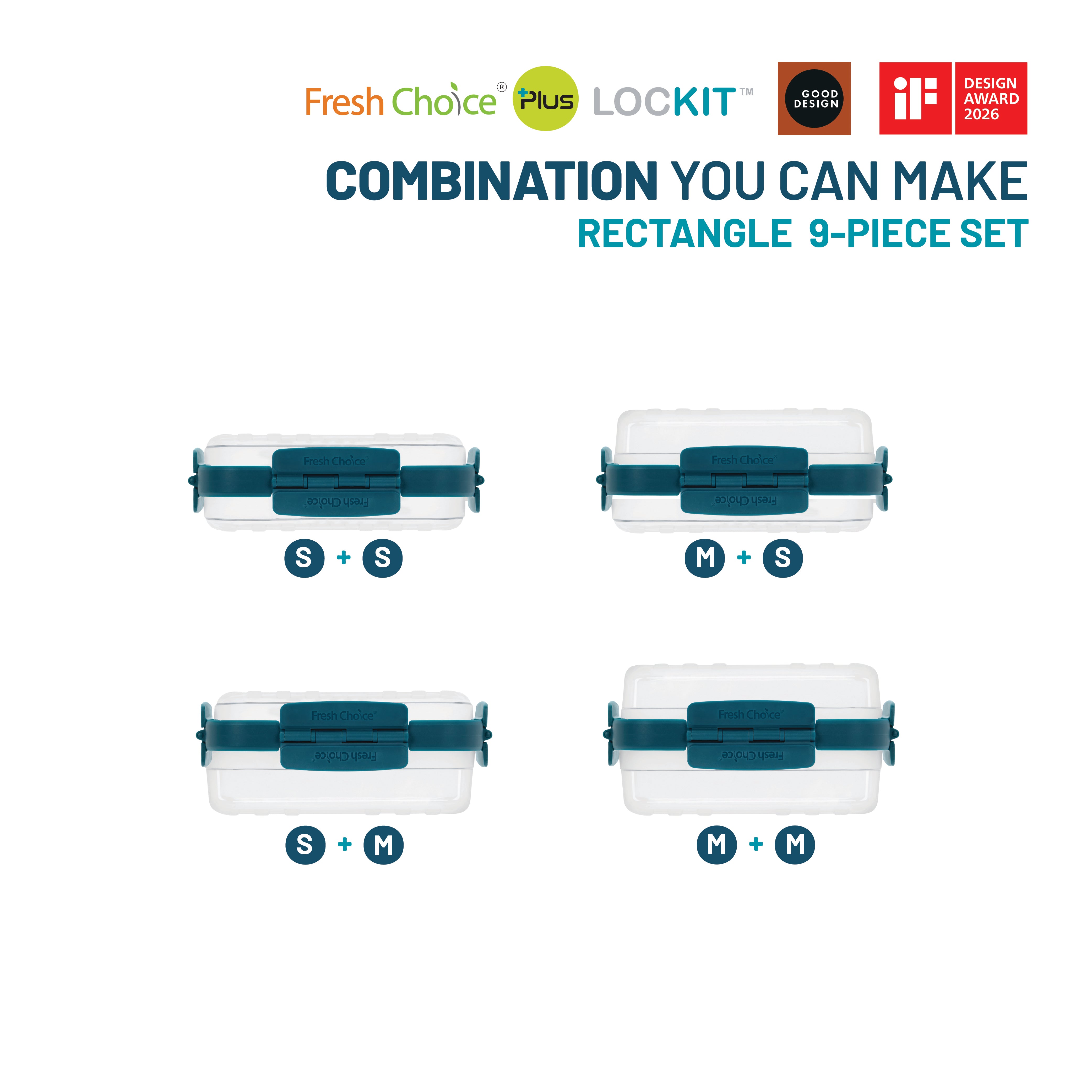 Fresh Choice Lockit Rectangle 9-Piece Food Storage Set - Small & Medium
