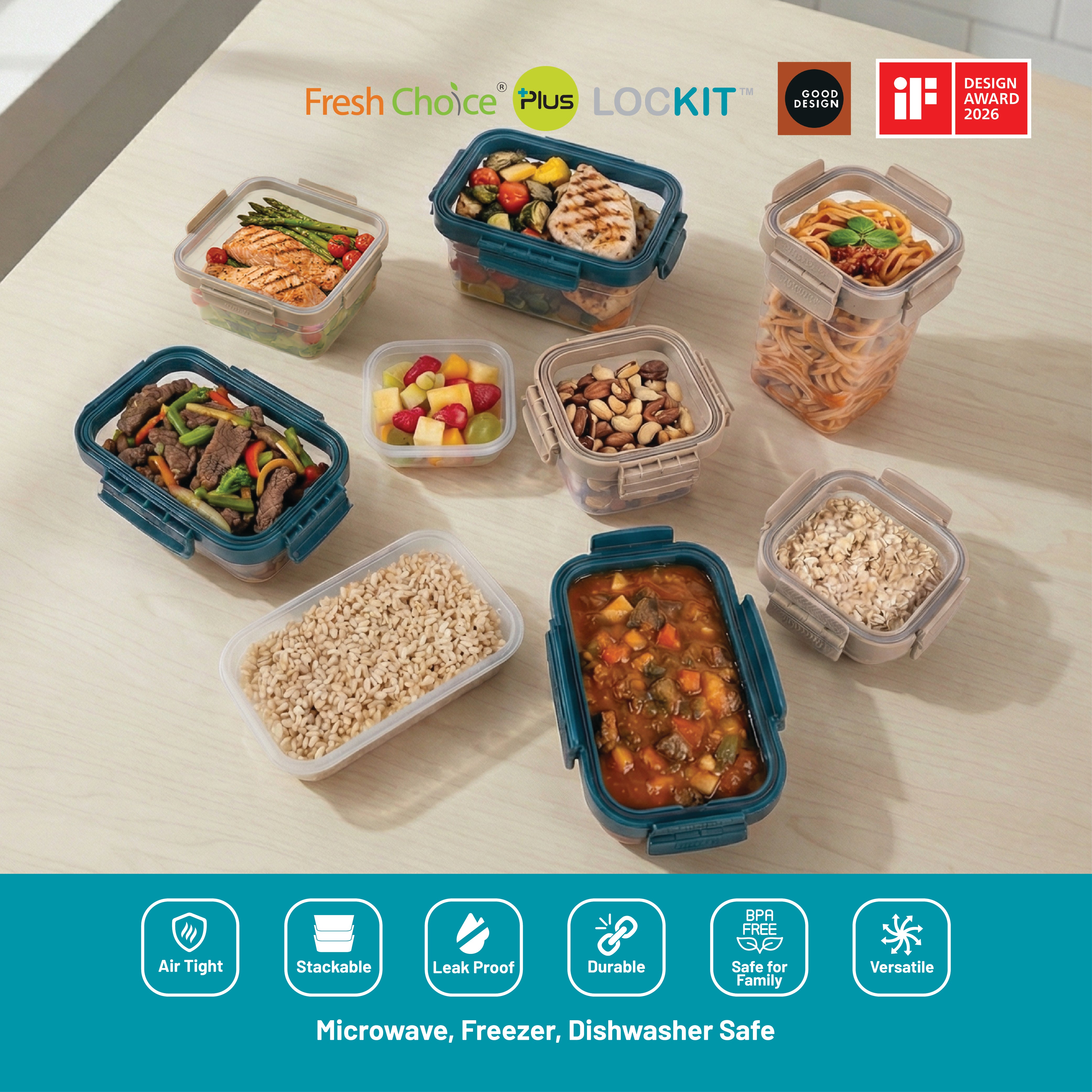 Fresh Choice Lockit Rectangle 9-Piece Food Storage Set - Small & Medium