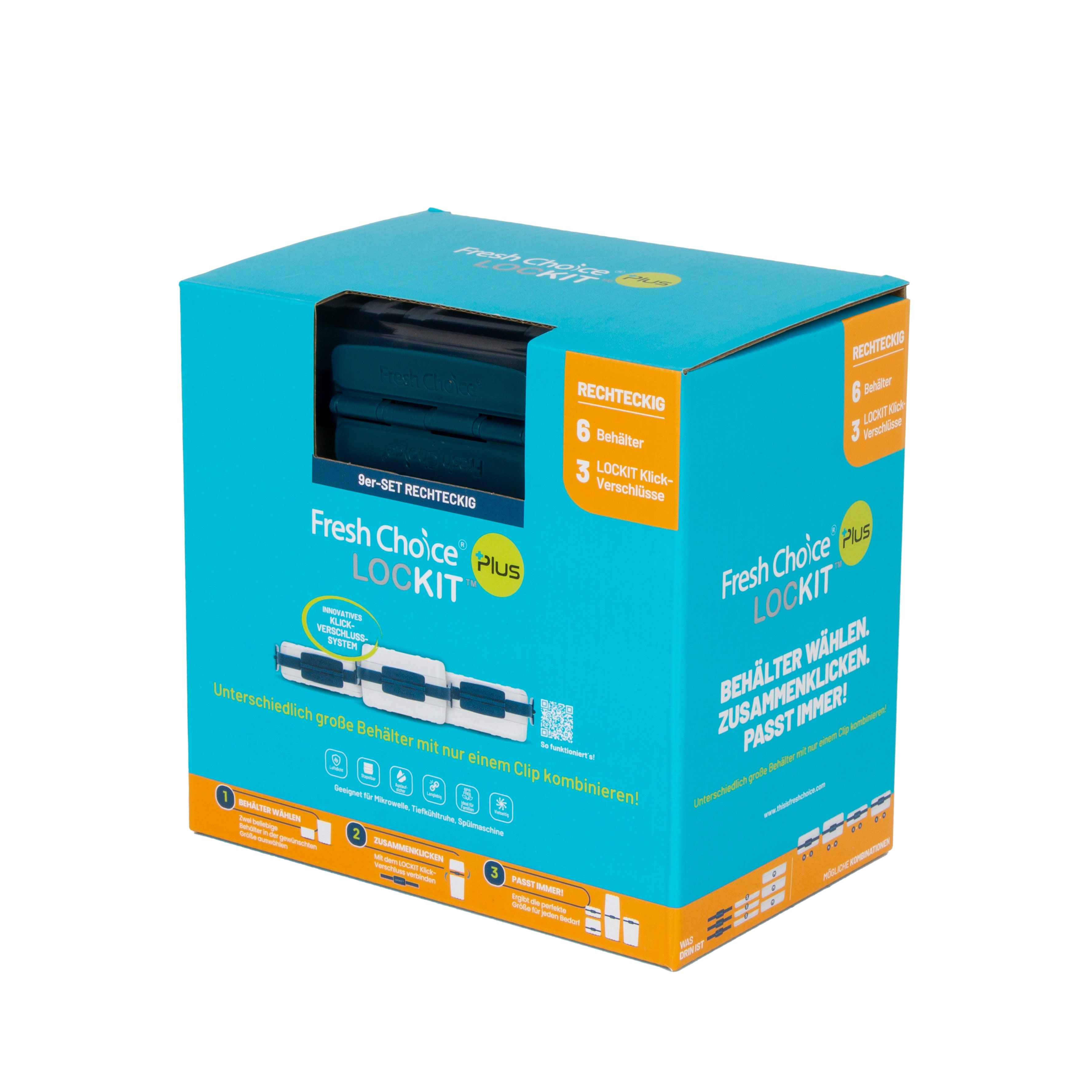 Fresh Choice | Lockit Rectangle Sml Med 9-Piece Set | Modular Food Storage