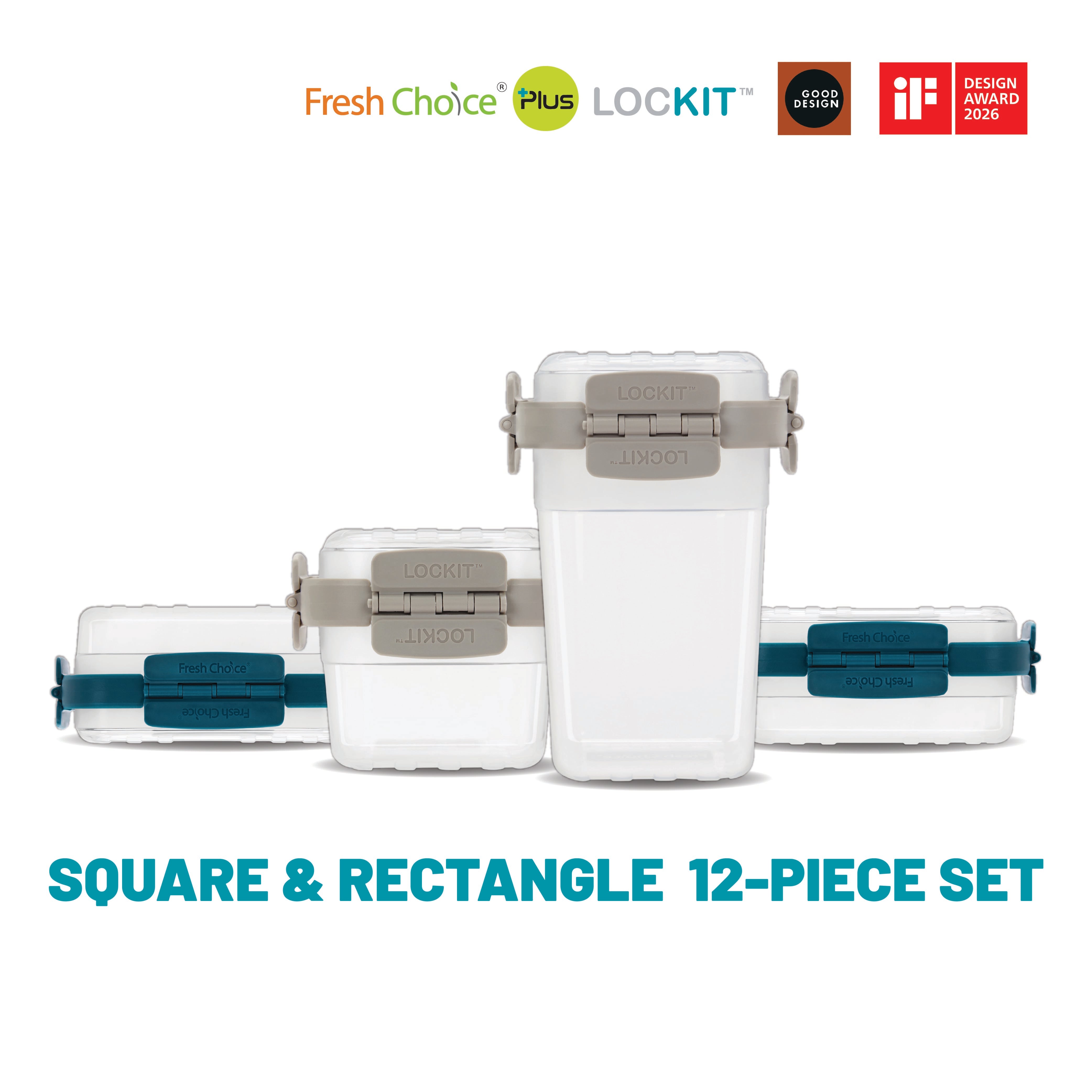 Fresh Choice | Lockit Square & Rectangle 12-Piece Set | Modular Food Storage