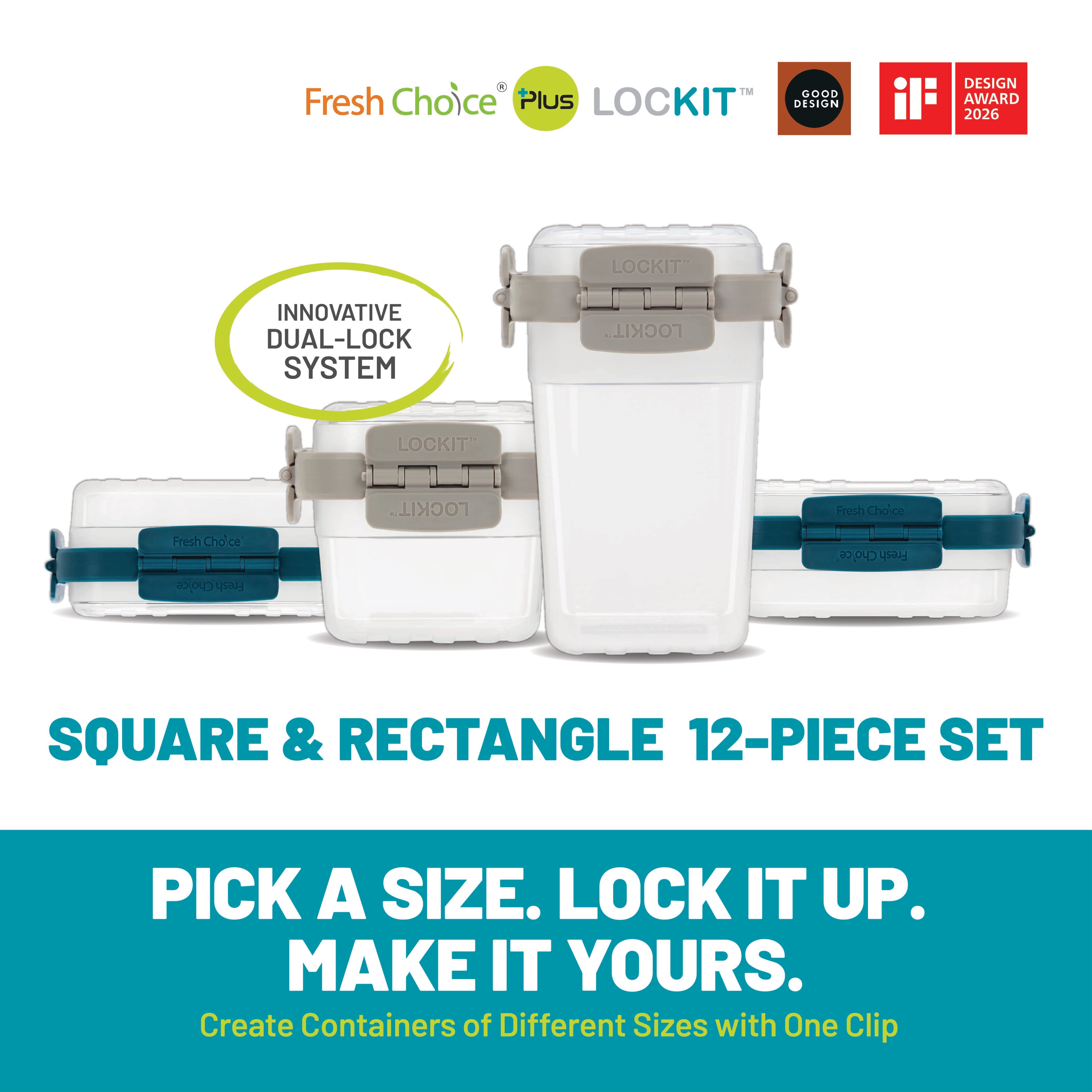 Fresh Choice | Lockit Square & Rectangle 12-Piece Set | Modular Food Storage