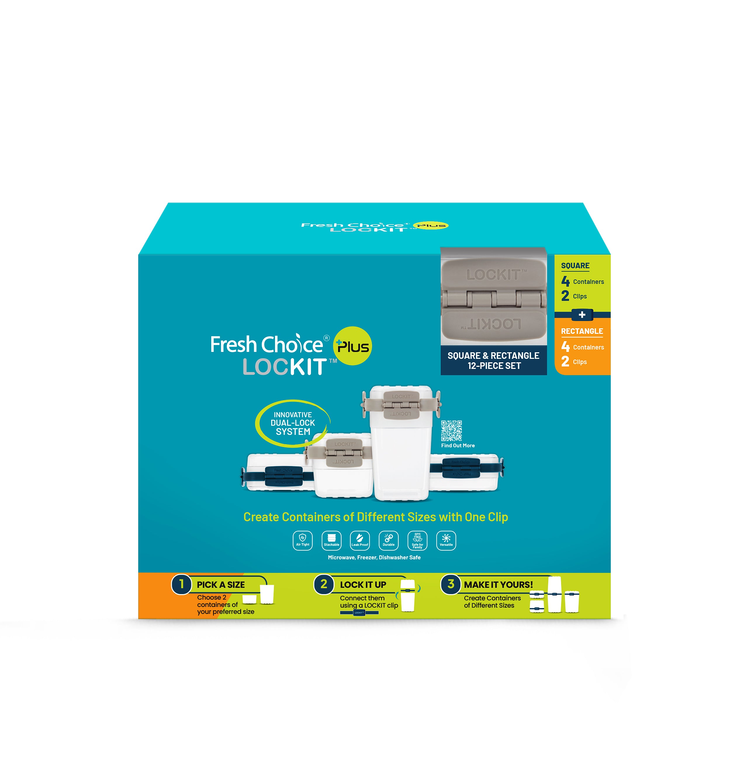 Fresh Choice | Lockit Square & Rectangle 12-Piece Set | Modular Food Storage