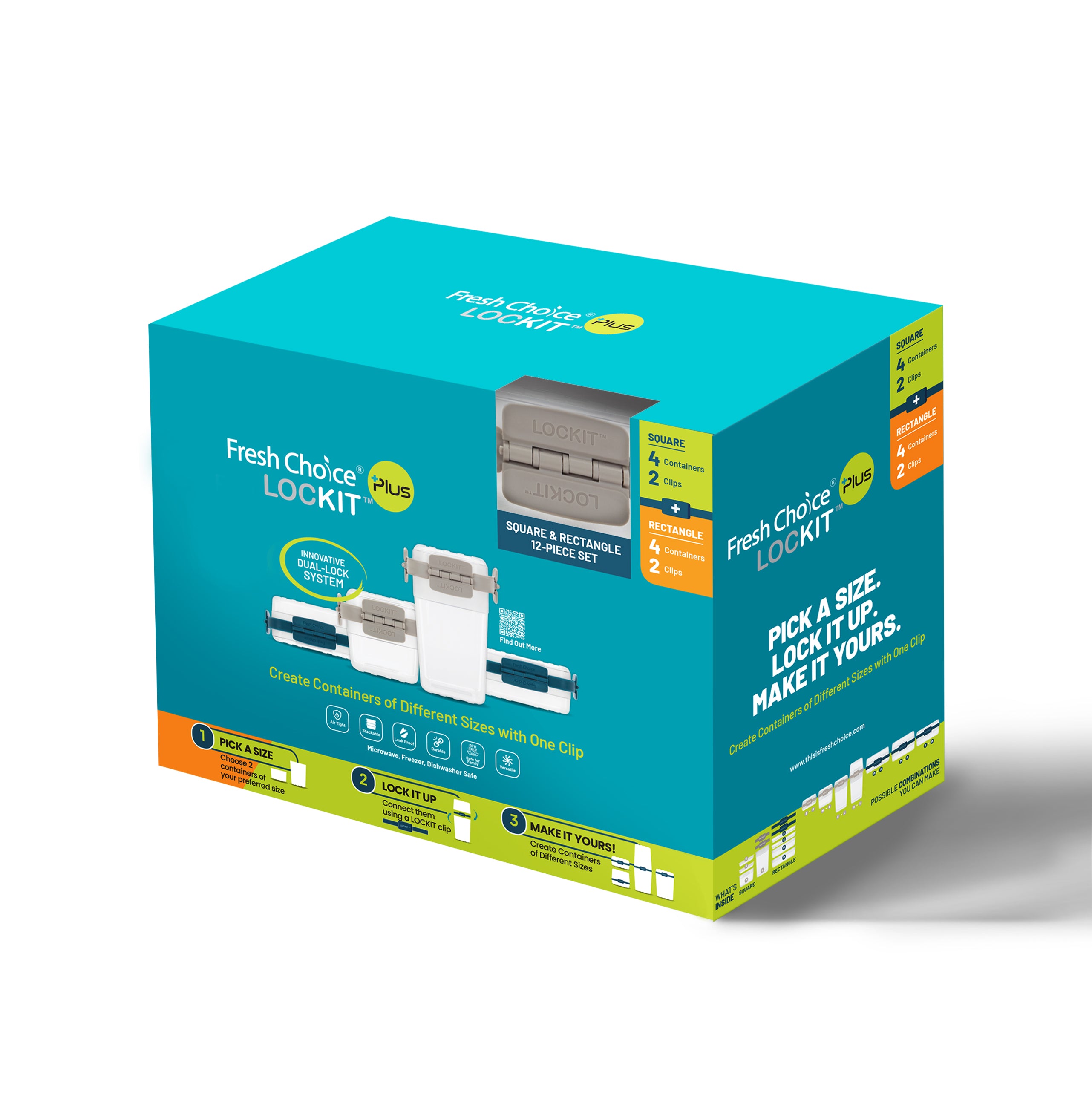 Fresh Choice | Lockit Square & Rectangle 12-Piece Set | Modular Food Storage