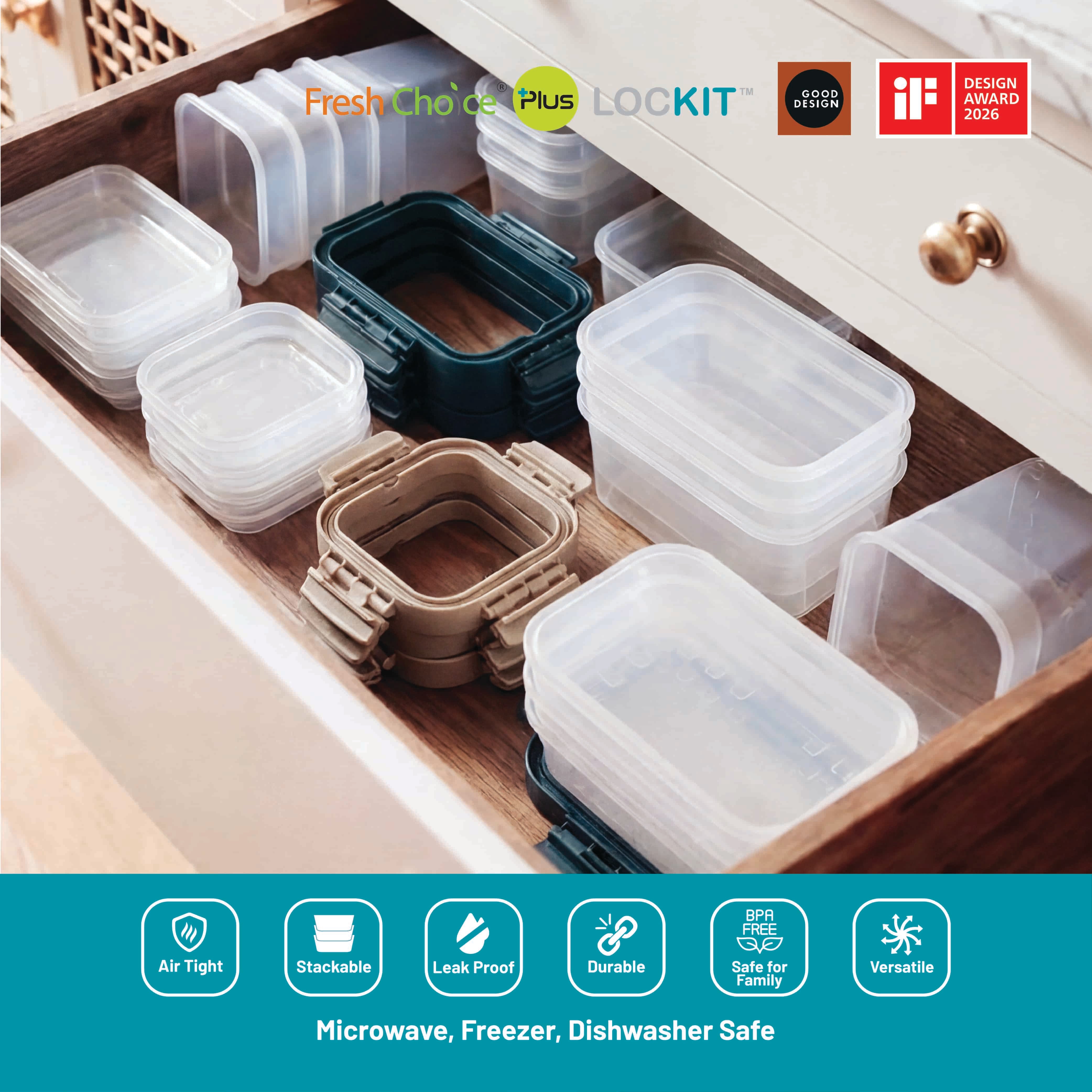 Fresh Choice | Lockit Rectangle Large 9-Piece Set | Modular Food Storage