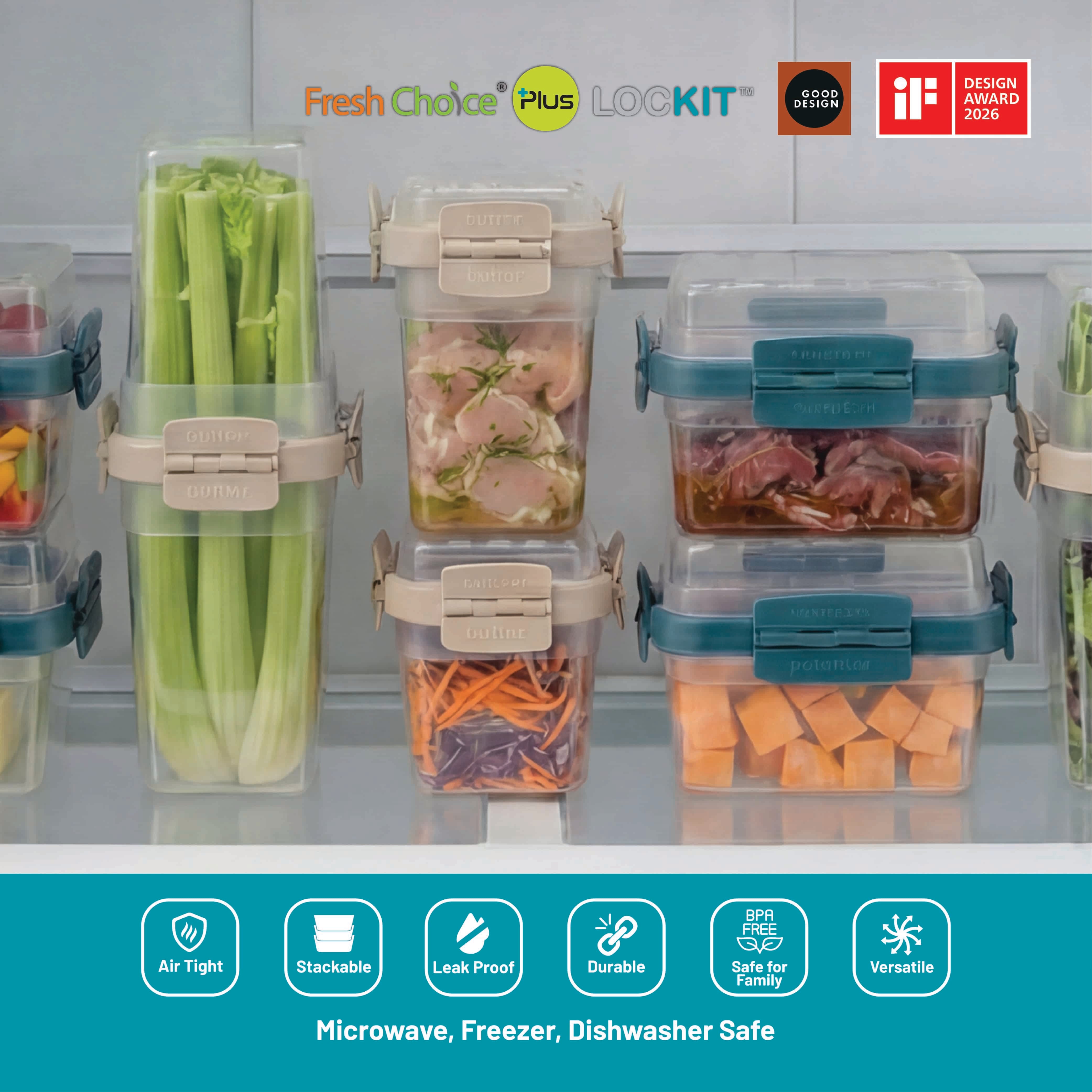 Fresh Choice | Lockit Rectangle Large 9-Piece Set | Modular Food Storage