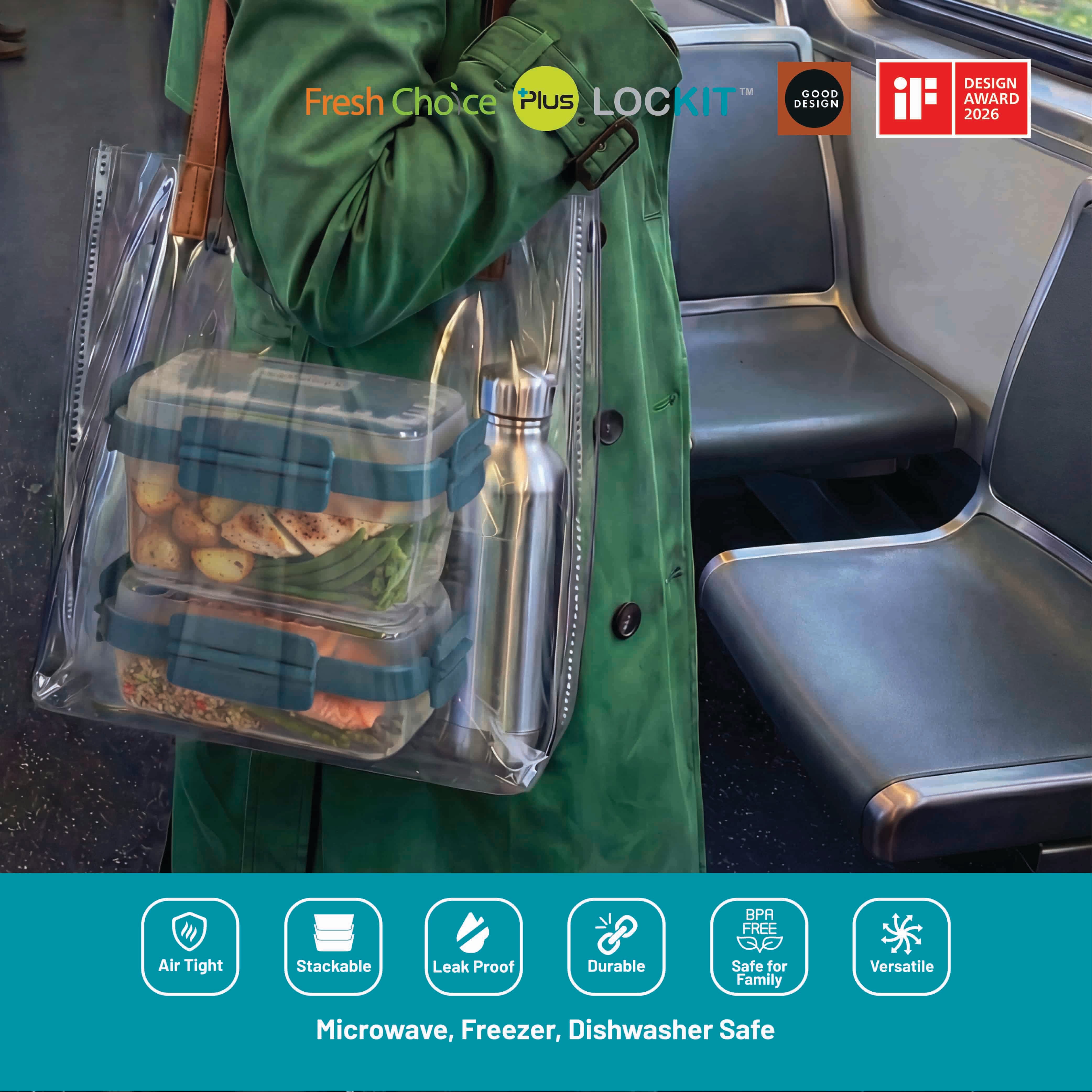 Fresh Choice | Lockit Rectangle Large 9-Piece Set | Modular Food Storage