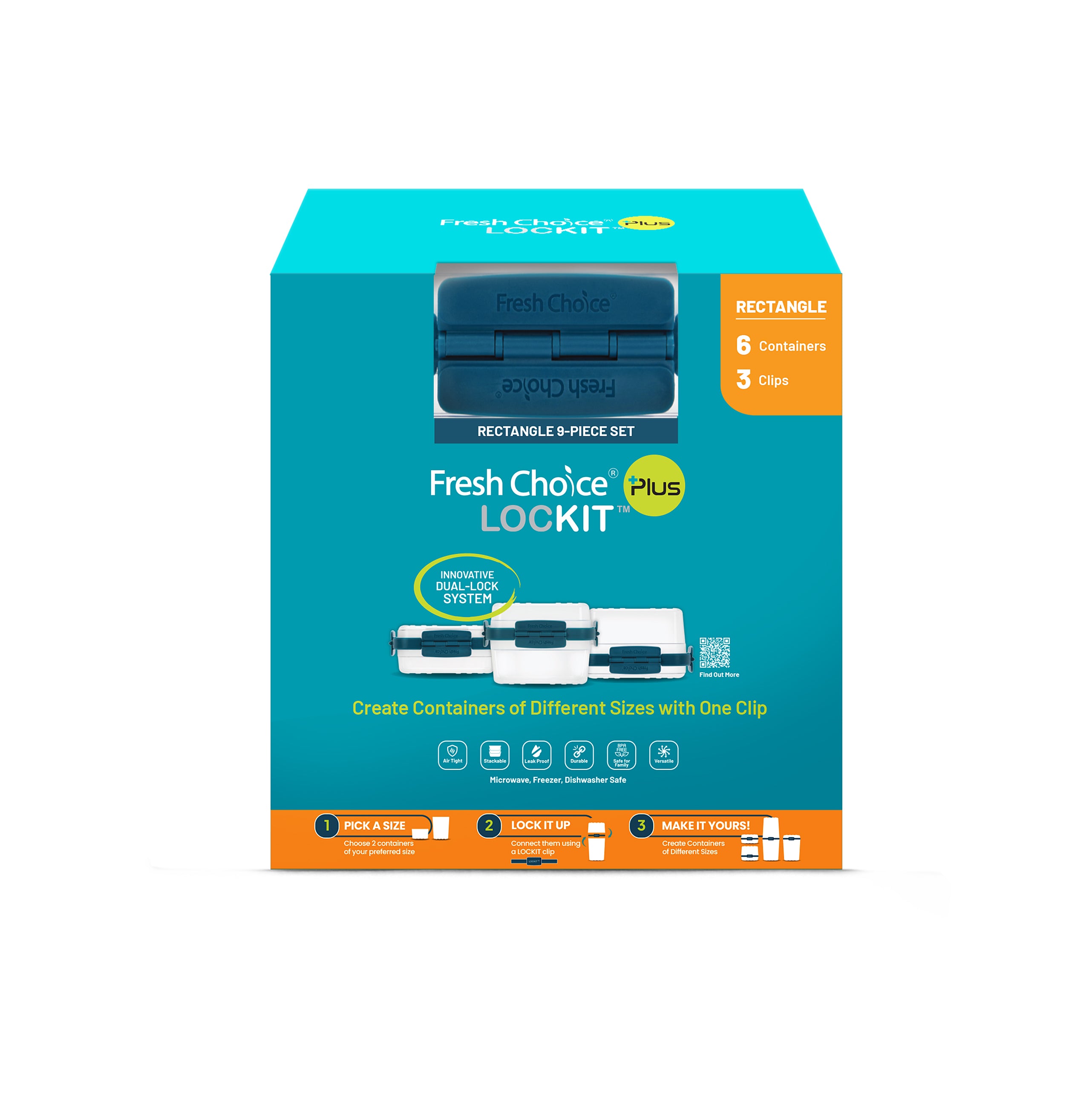 Fresh Choice | Lockit Rectangle Large 9-Piece Set | Modular Food Storage