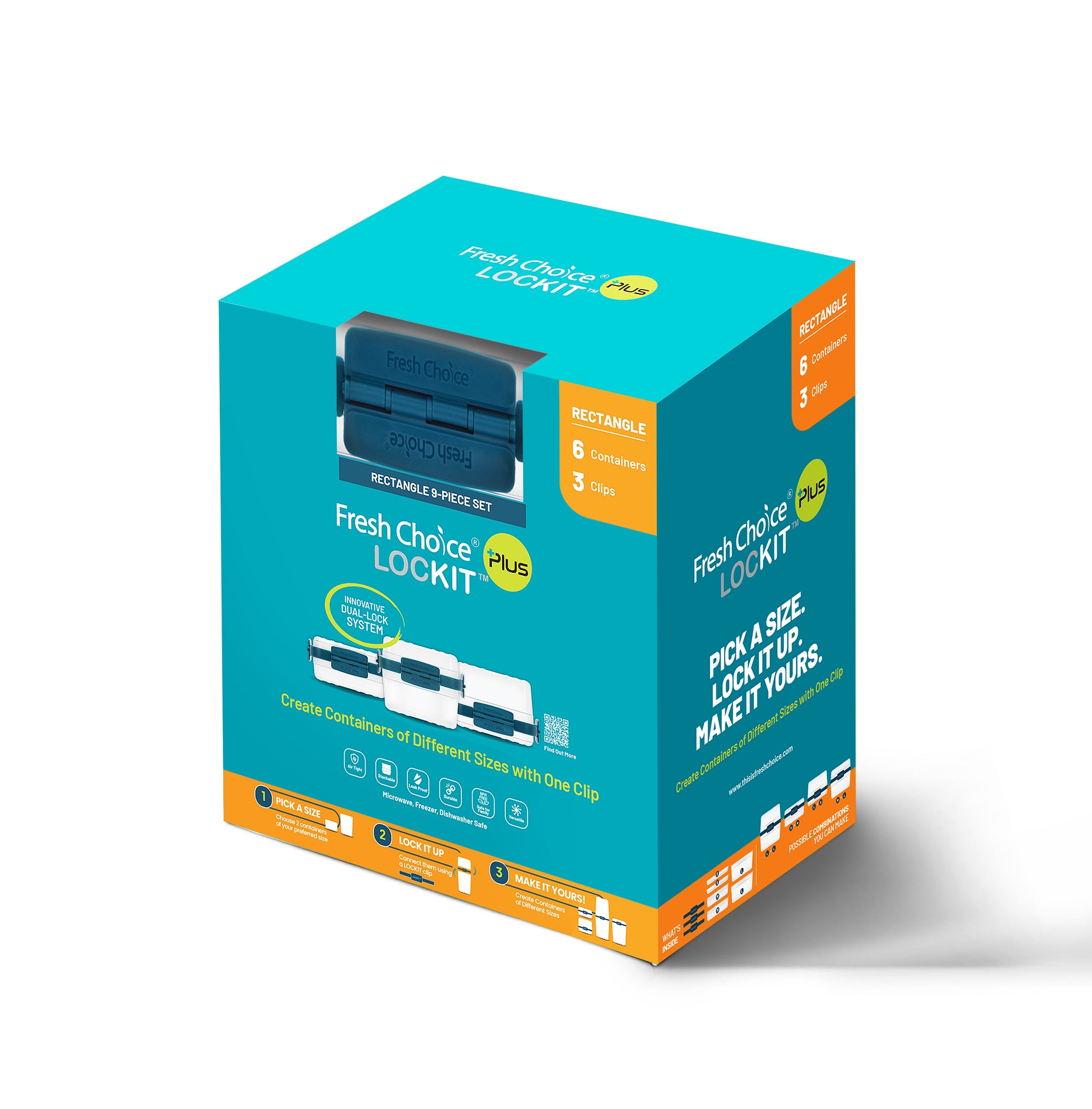 Fresh Choice | Lockit Rectangle Large 9-Piece Set | Modular Food Storage