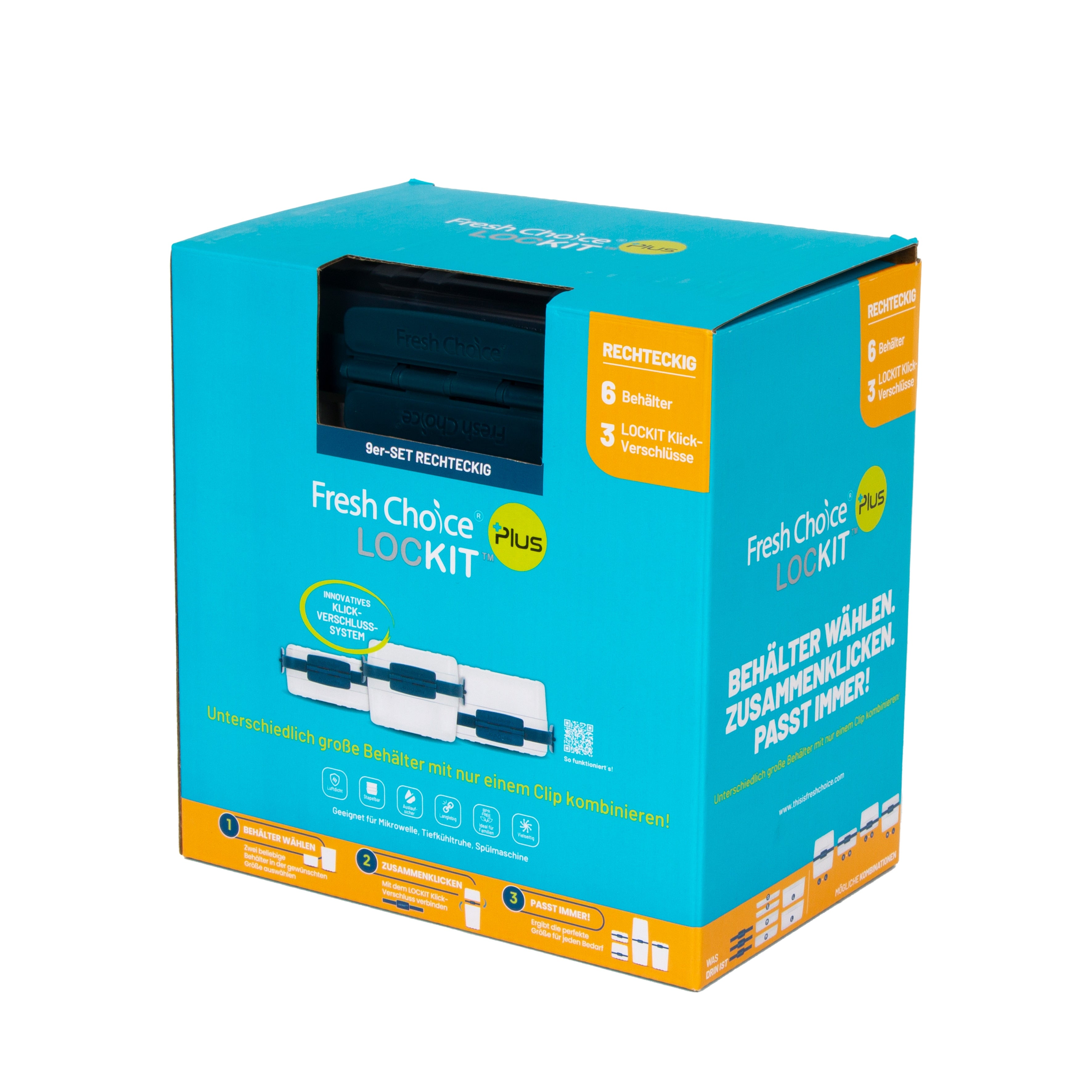 Fresh Choice | Lockit Rectangle Large 9-Piece Set | Modular Food Storage