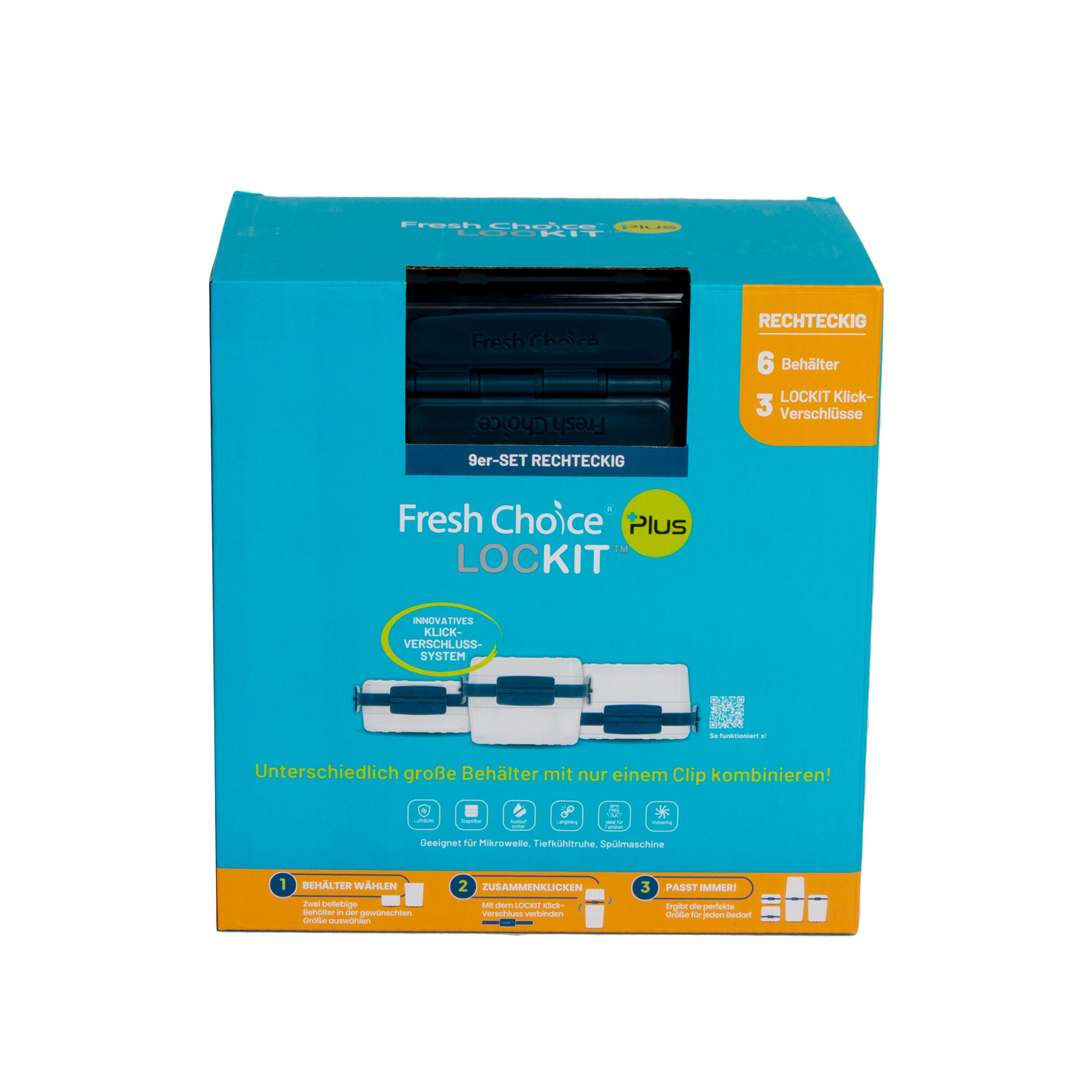 Fresh Choice | Lockit Rectangle Large 9-Piece Set | Modular Food Storage