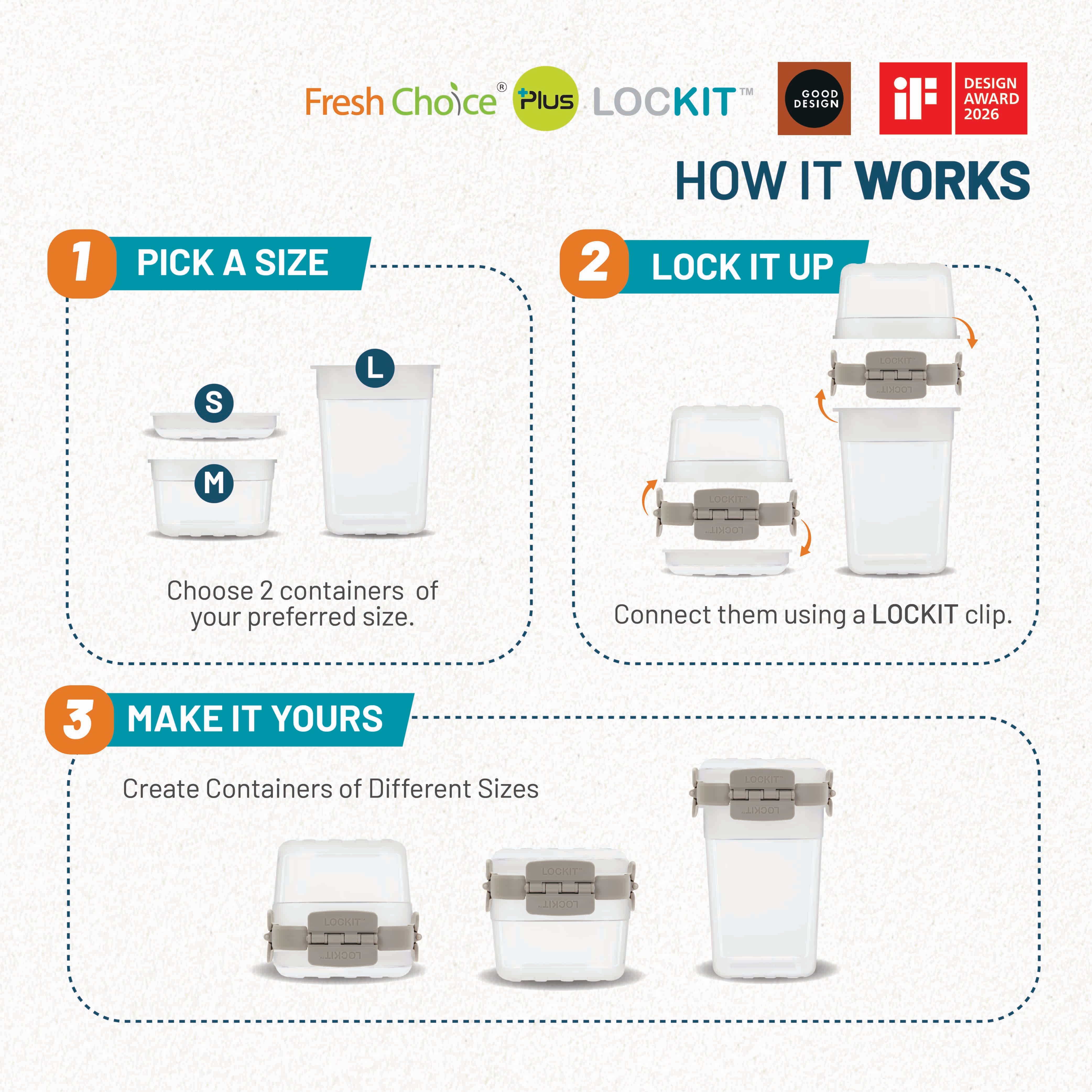 Fresh Choice | Lockit Square Large 6-Piece Set | Modular Food Storage