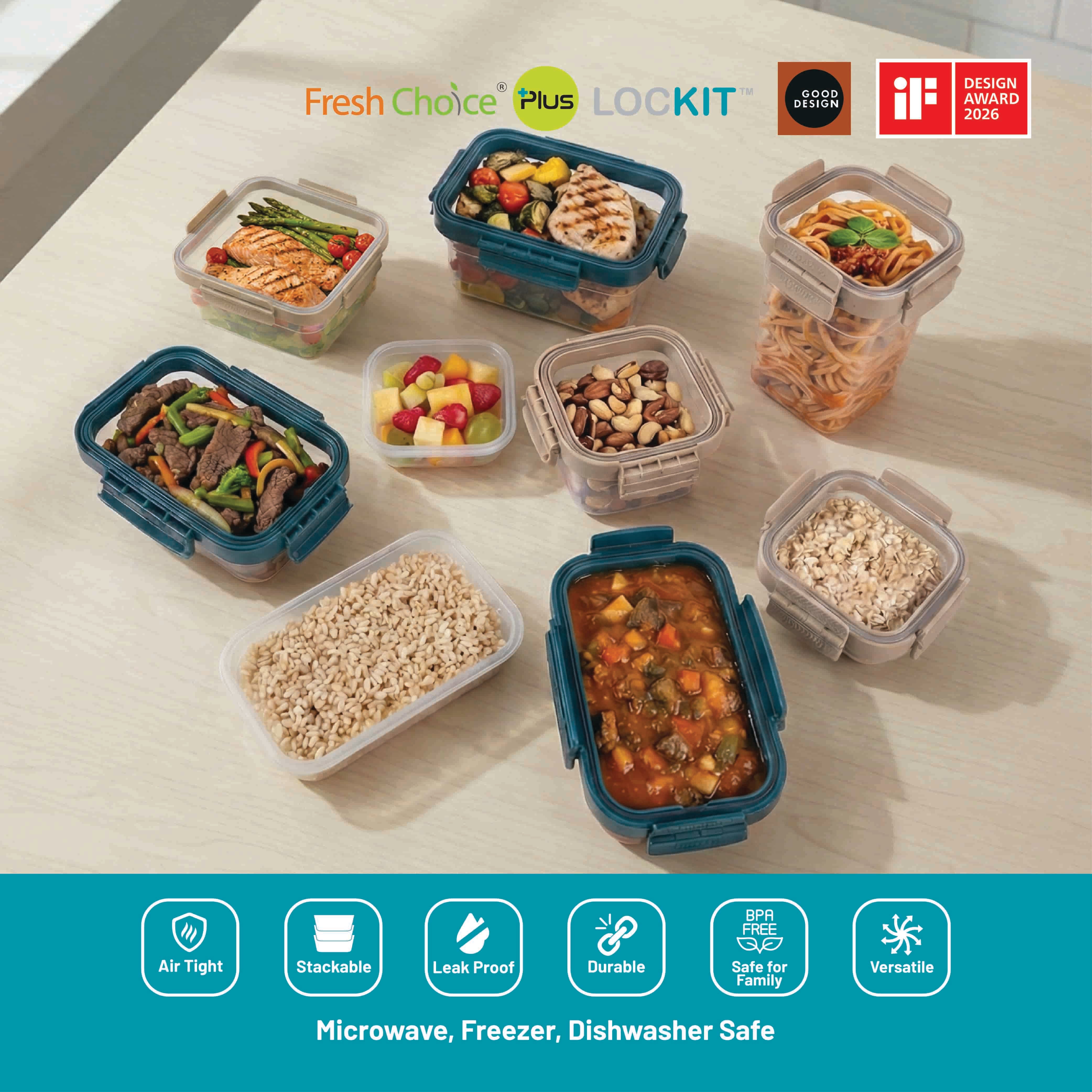 Fresh Choice | Lockit Square Large 6-Piece Set | Modular Food Storage