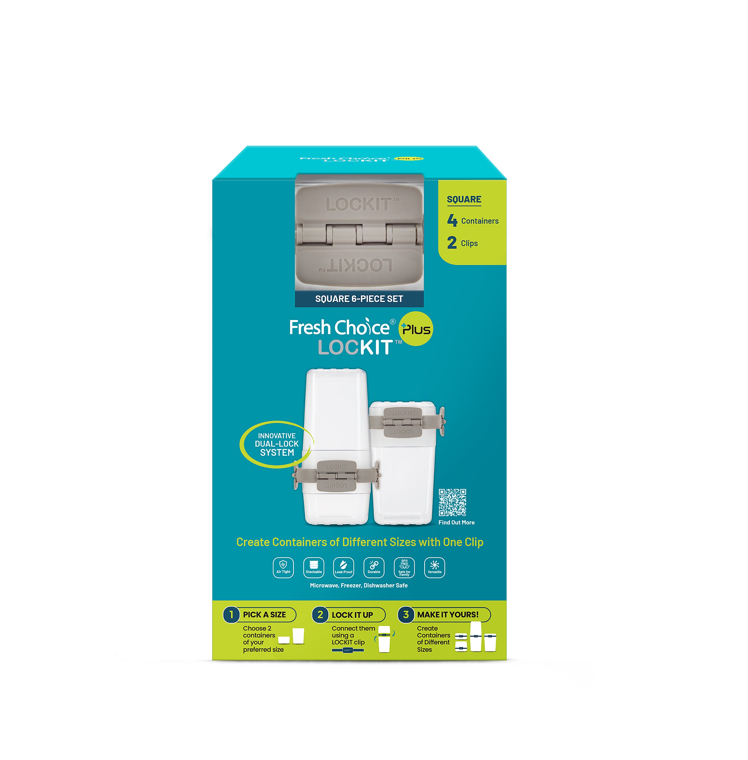 Fresh Choice | Lockit Square Large 6-Piece Set | Modular Food Storage