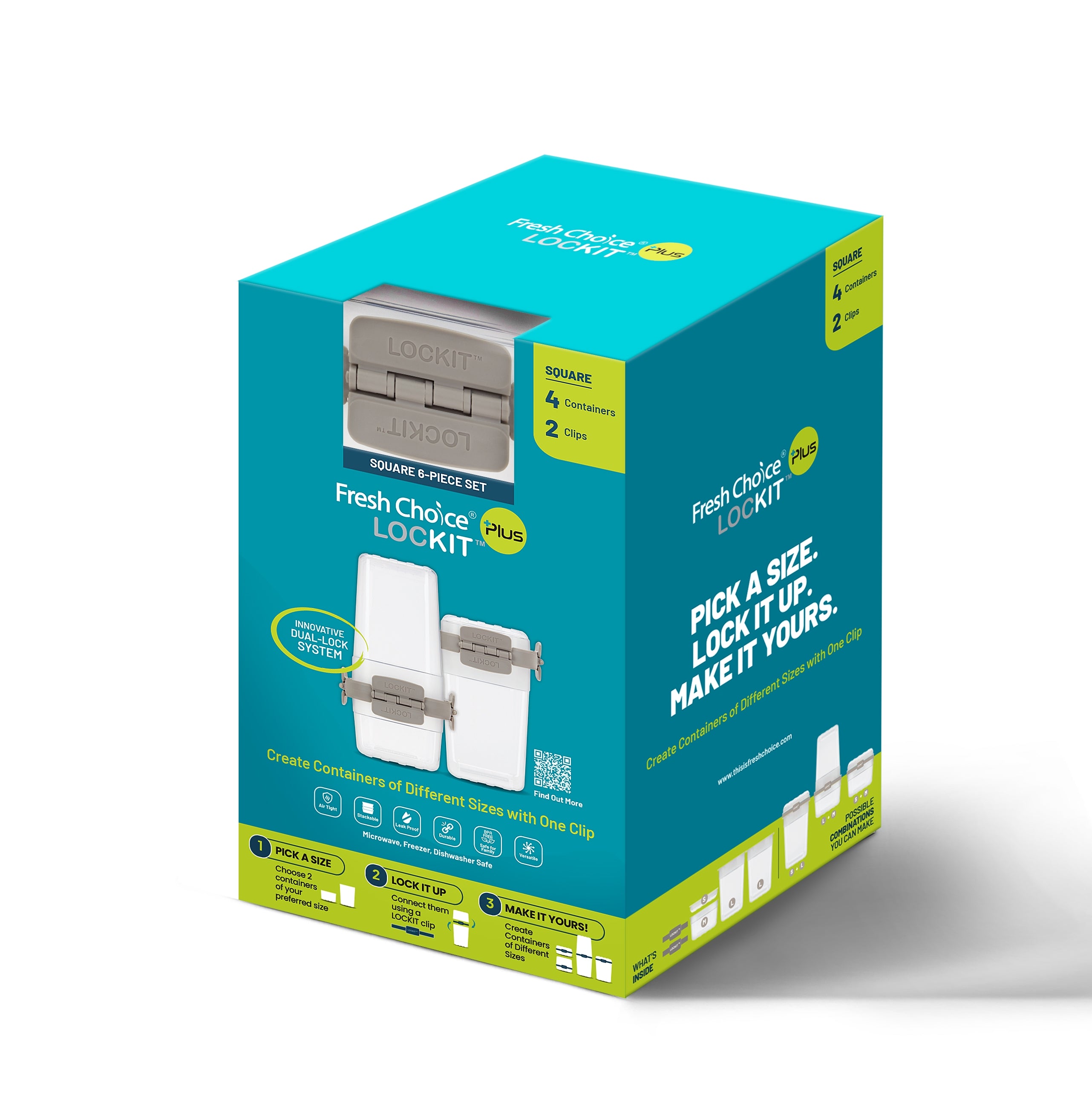 Fresh Choice | Lockit Square Large 6-Piece Set | Modular Food Storage