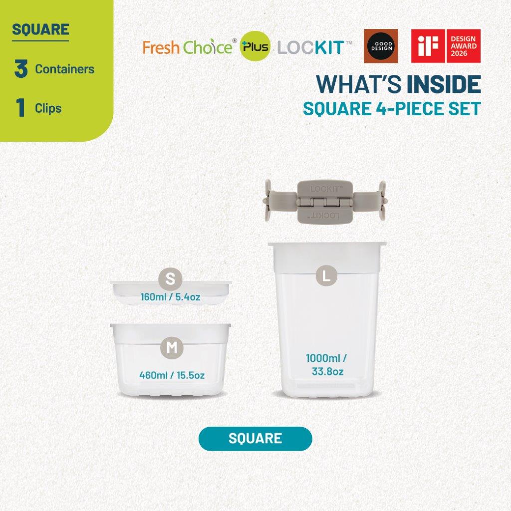 Fresh Choice | Lockit Square Midi 4-Piece Set | Modular Food Storage