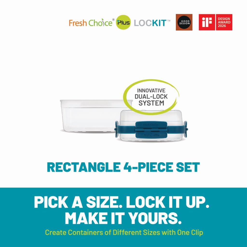 Fresh Choice | Lockit Rectangle Midi 4-Piece Set | Modular Food Storage