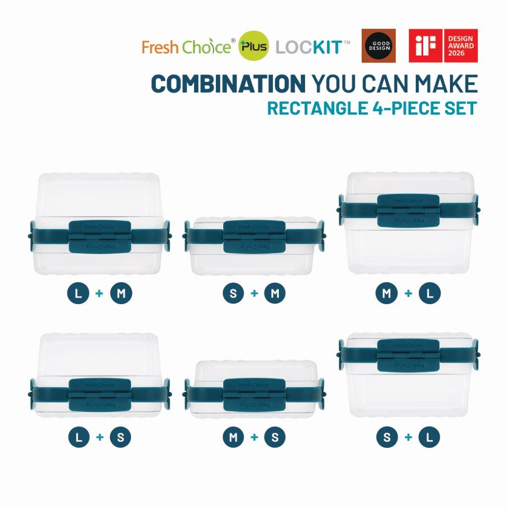 Fresh Choice | Lockit Rectangle Midi 4-Piece Set | Modular Food Storage