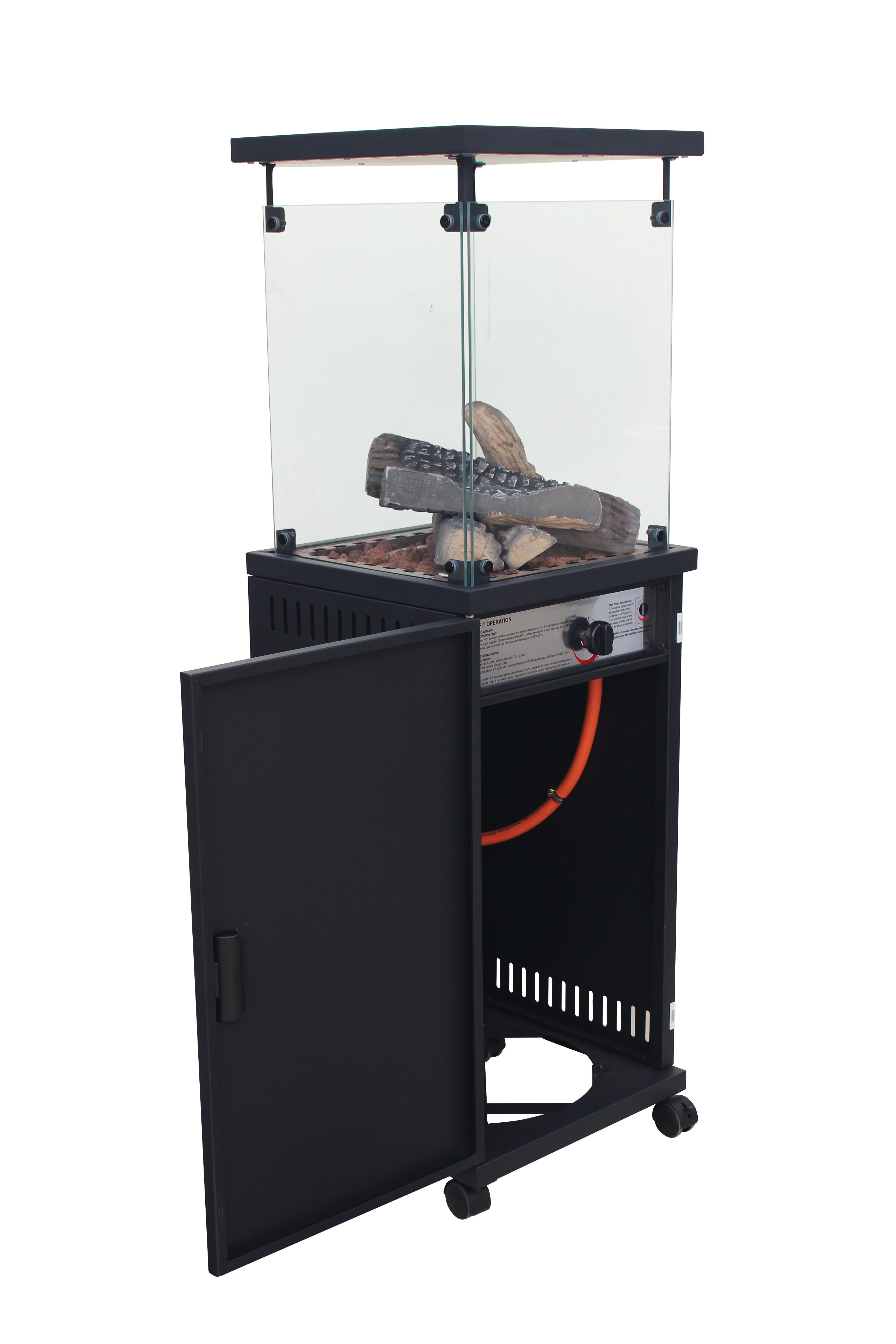 Short Stand Gas Patio Heater - Ceramic Log-Style