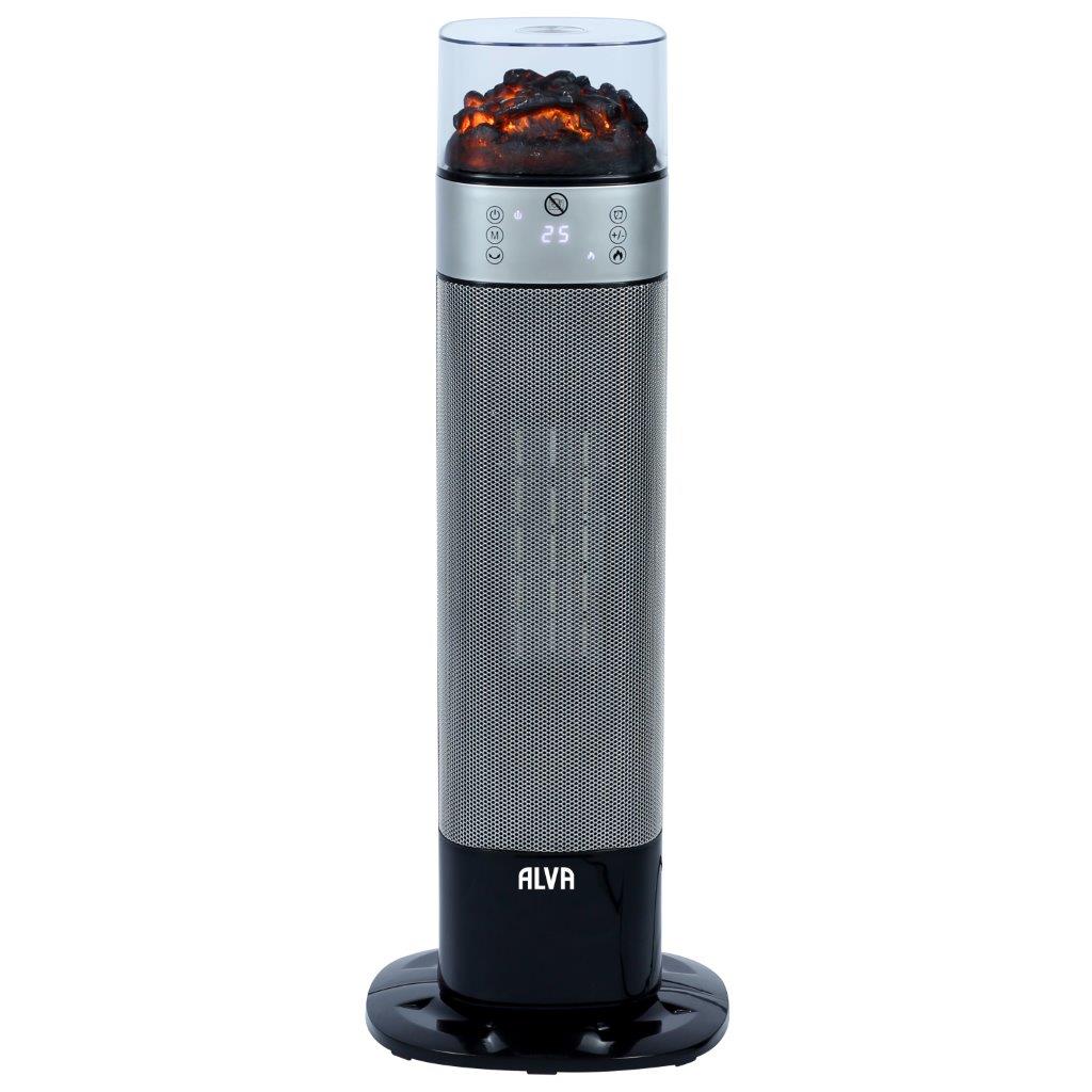 Electric Tower Fan Heater | Flame Effect Design | Remote Control