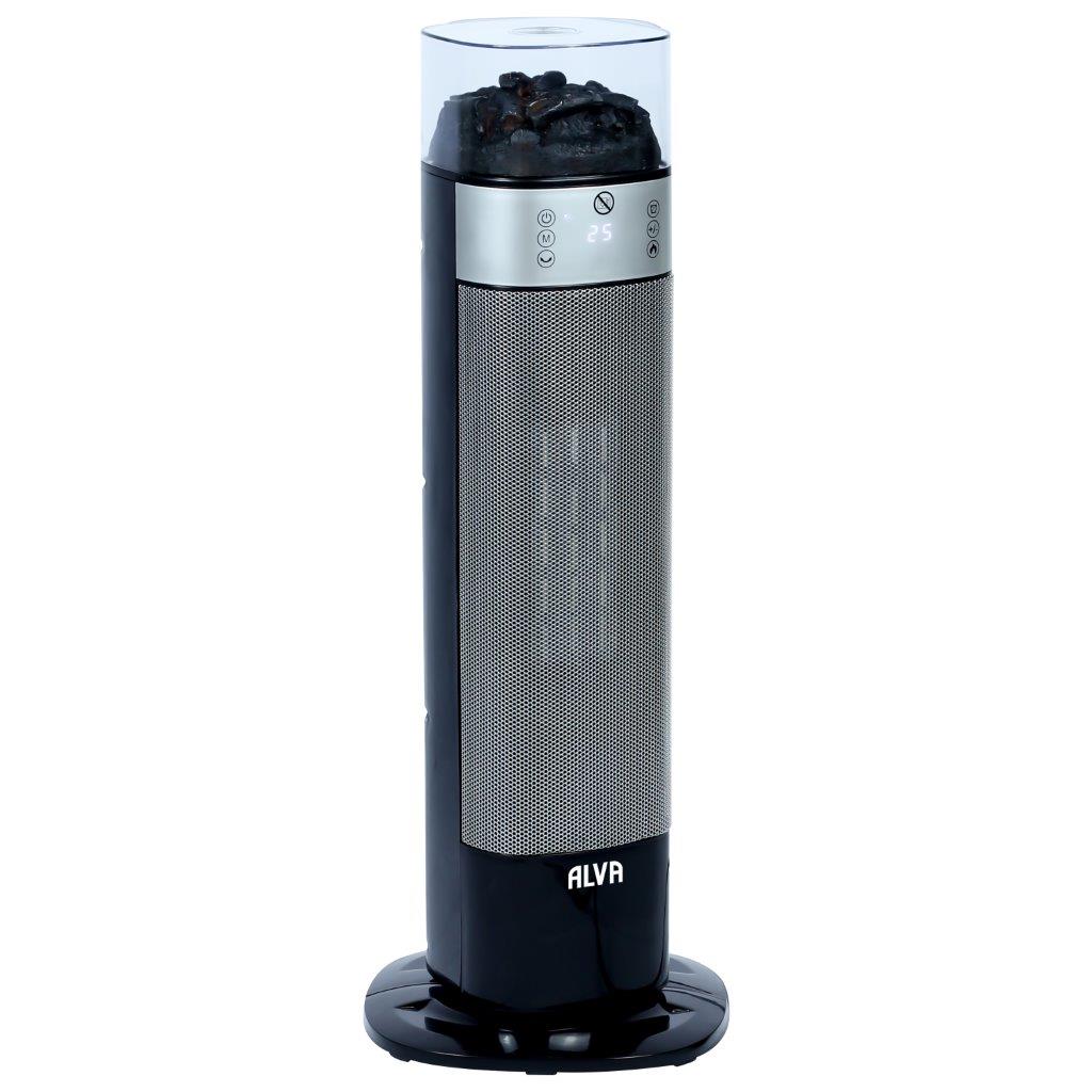 Electric Tower Fan Heater | Flame Effect Design | Remote Control