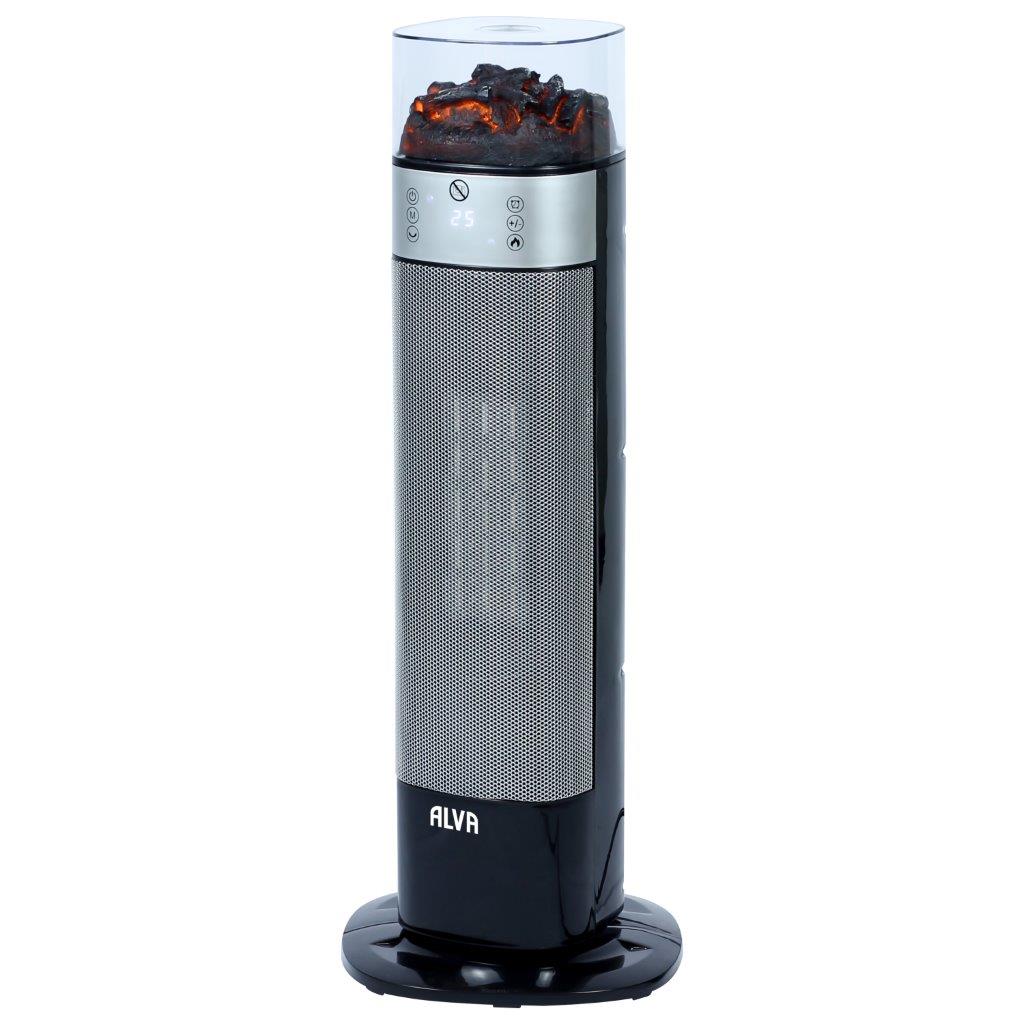 Electric Tower Fan Heater | Flame Effect Design | Remote Control