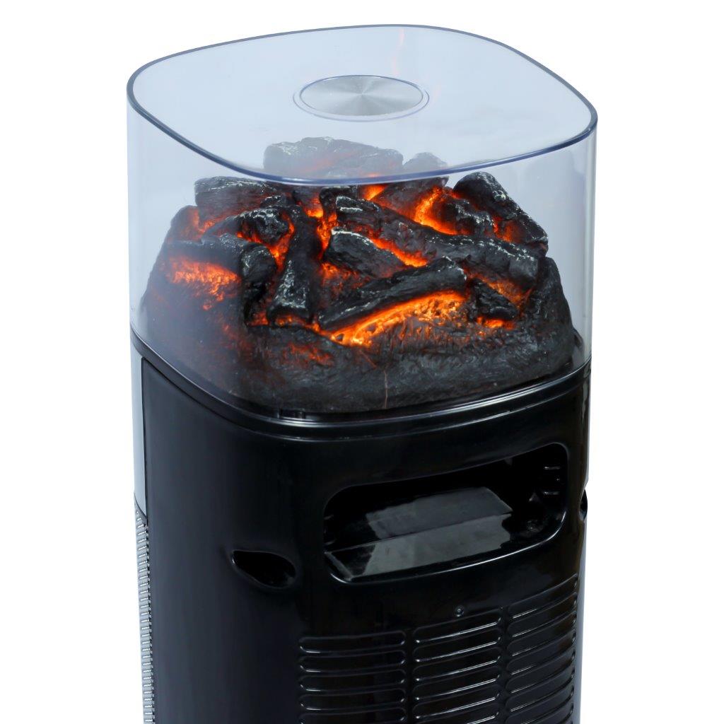 Electric Tower Fan Heater | Flame Effect Design | Remote Control