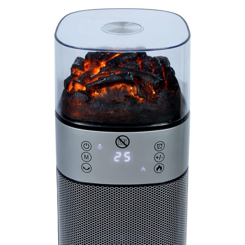 Electric Tower Fan Heater | Flame Effect Design | Remote Control