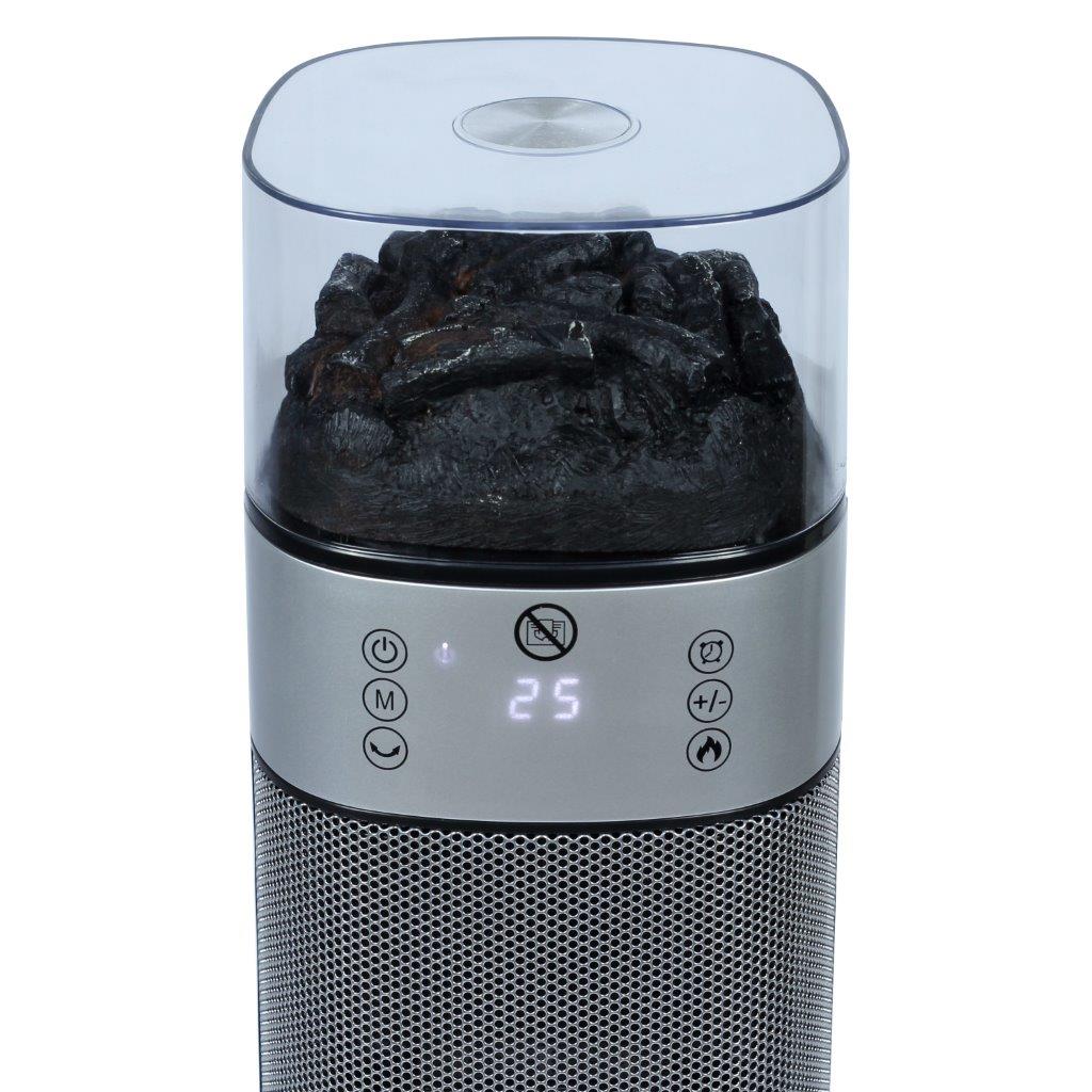 Electric Tower Fan Heater | Flame Effect Design | Remote Control