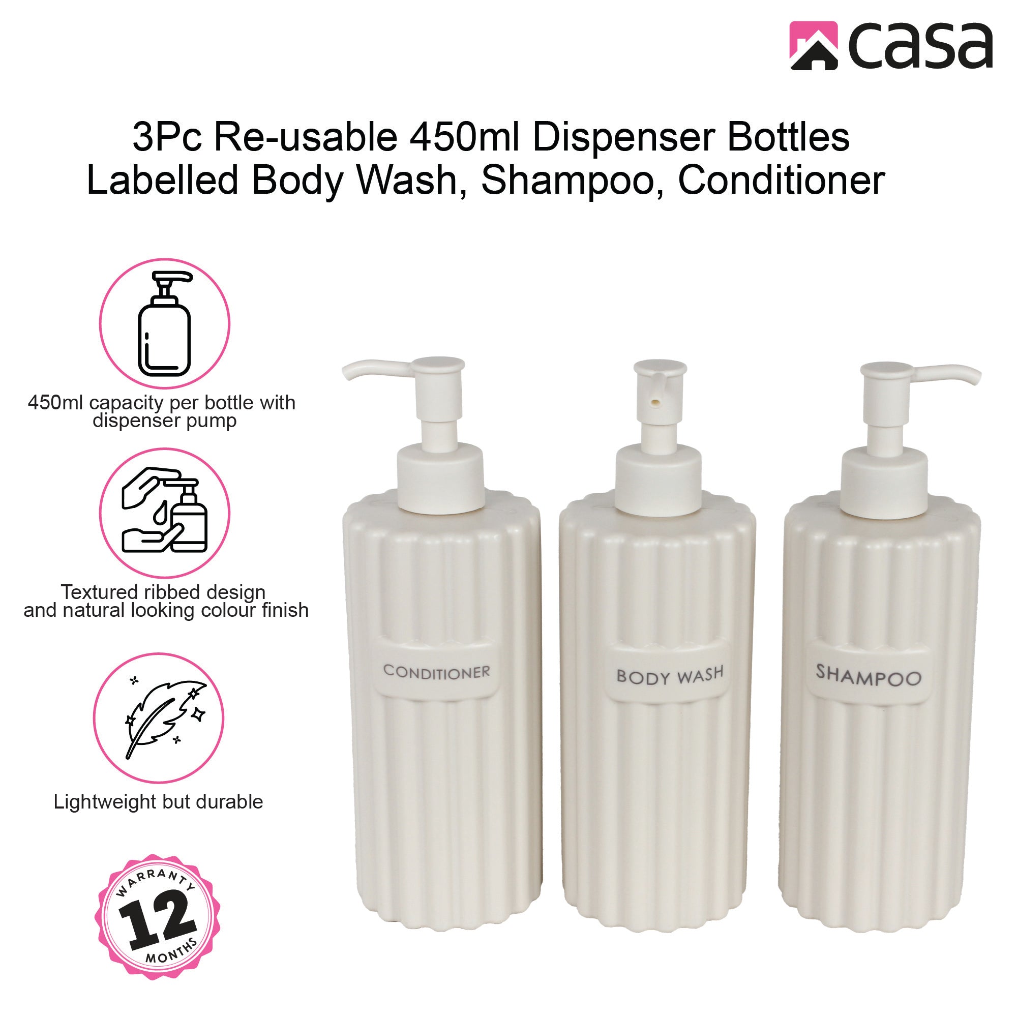 3Pc Re-usable 450ml Dispenser Bottles