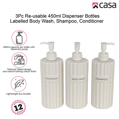 CASA 3Pc Re-usable 450ml Dispenser Bottles