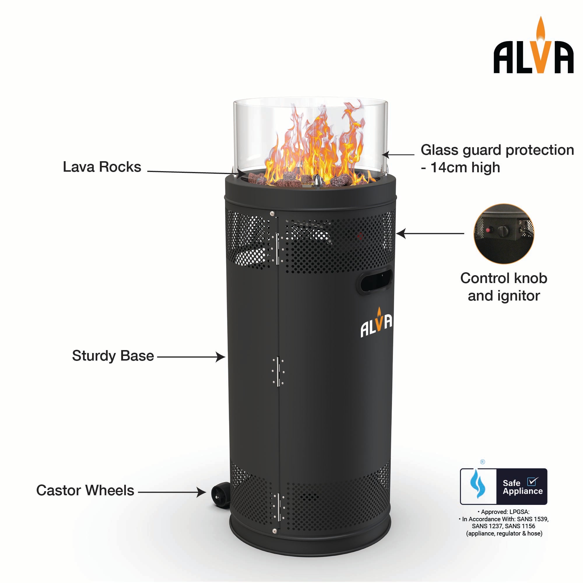 Short Stand Firepit Gas Patio Heater (With Lava Stones)