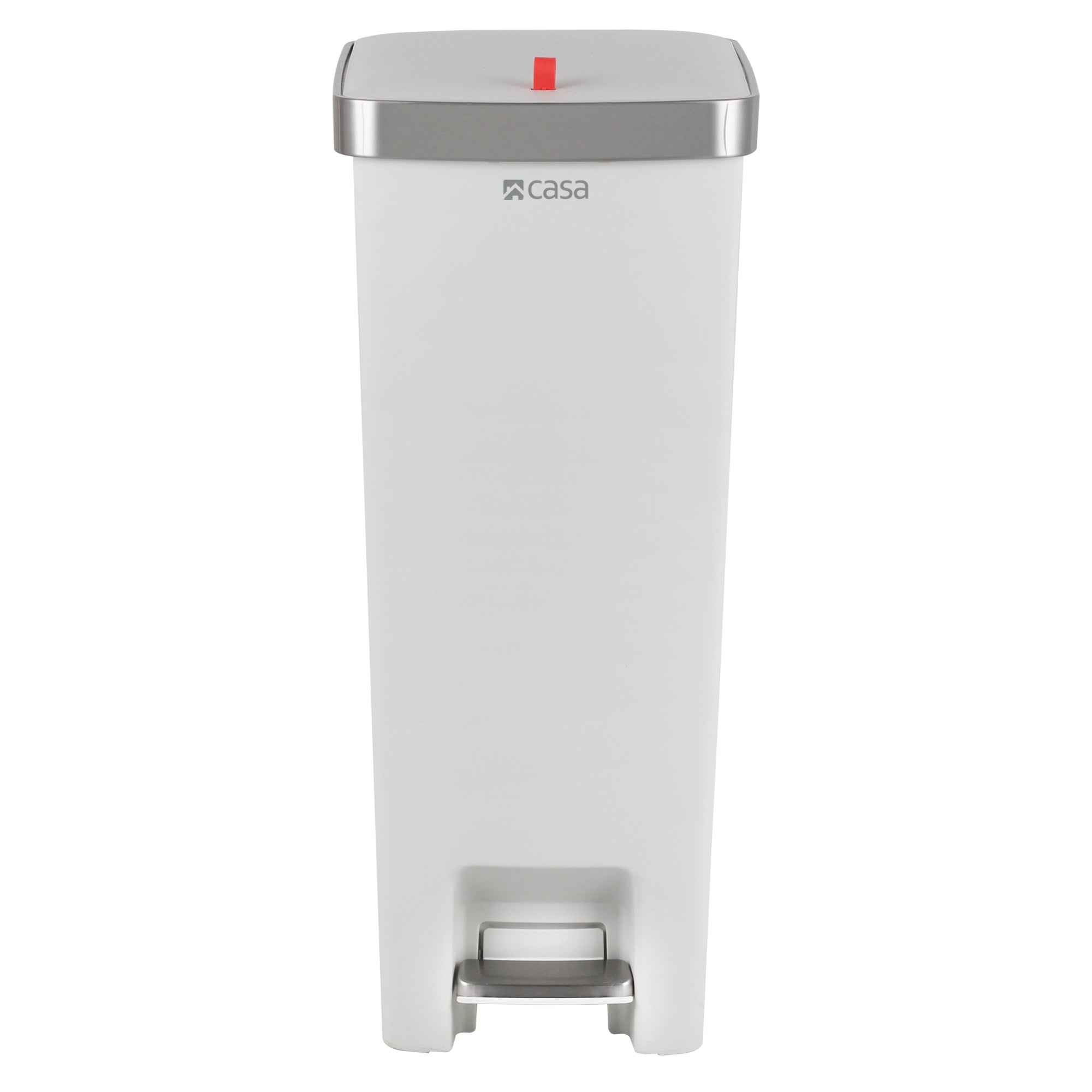 45L Pedal & Lid Lift Bin | Plastic | Slim Rectangle | With Wheels | White