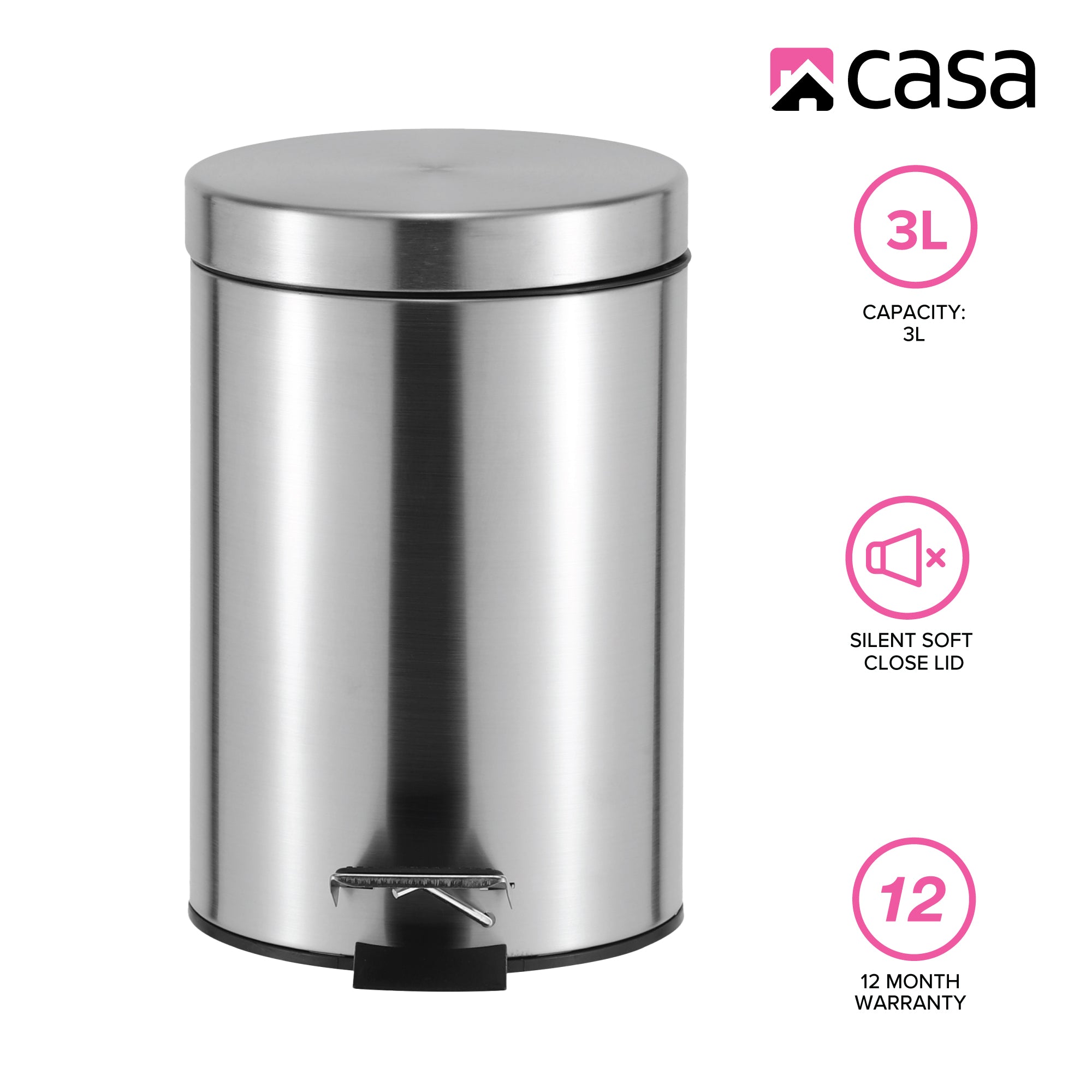 3L Steel Pedal Bin | Round | Roma