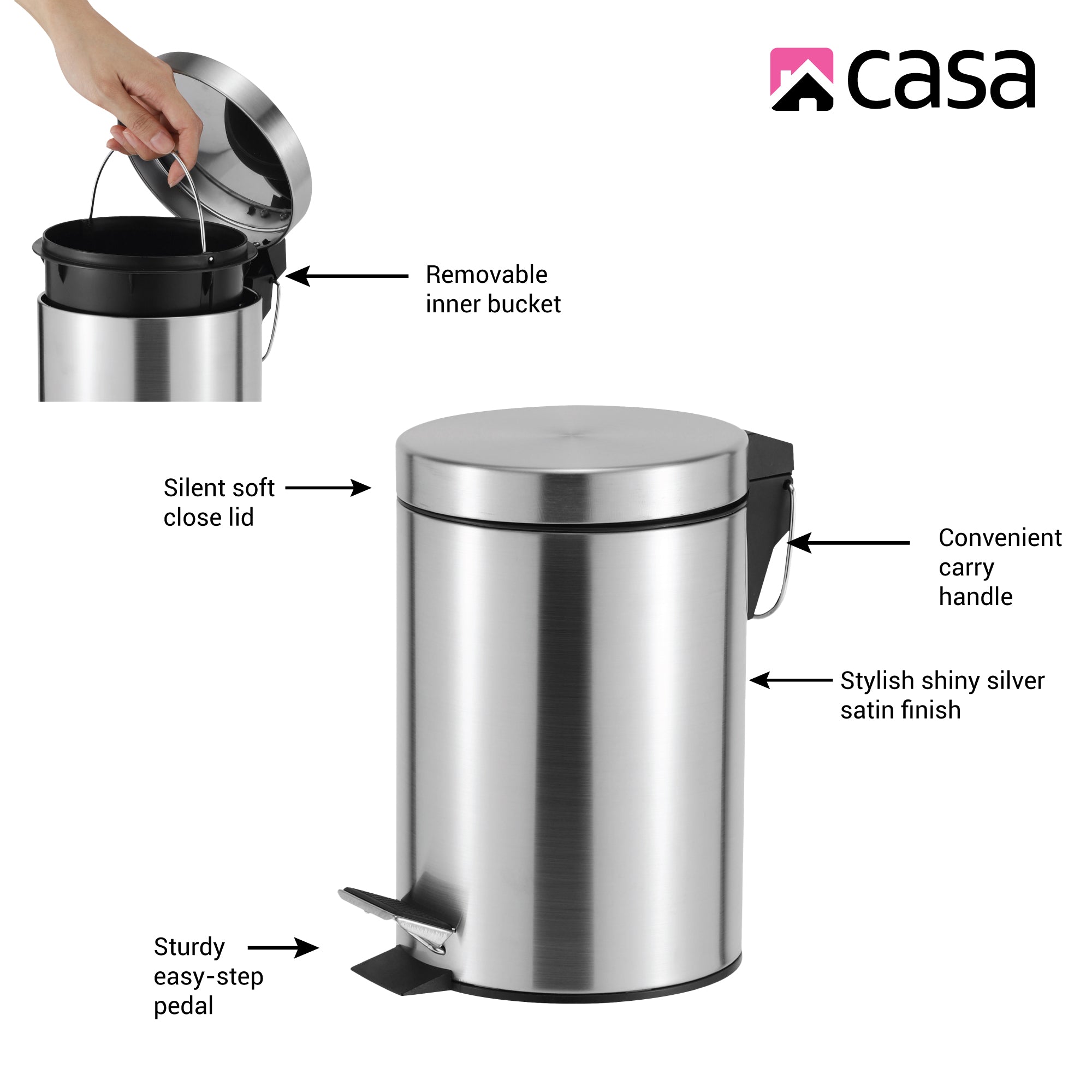 3L Steel Pedal Bin | Round | Roma