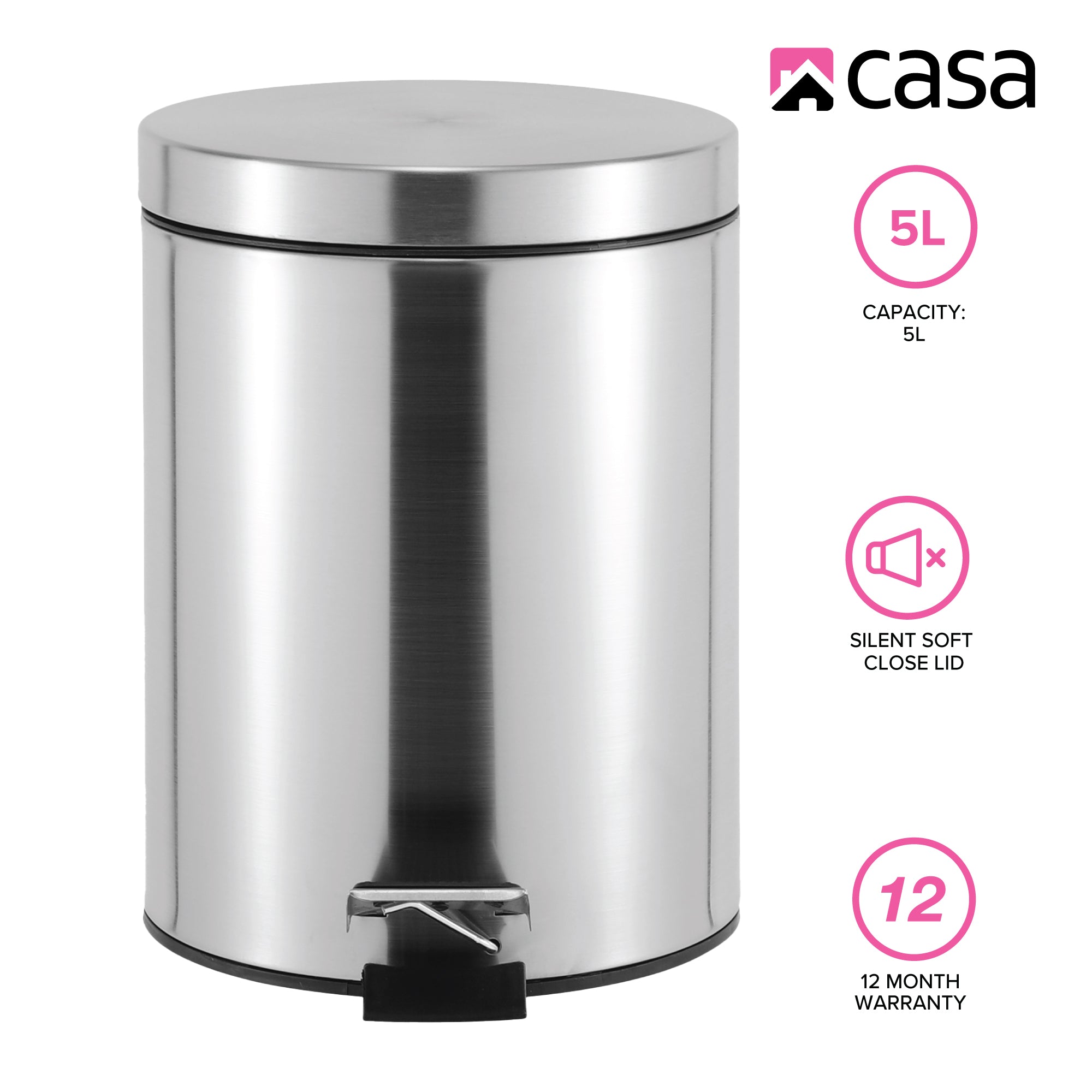 5L Steel Pedal Bin | Round | Roma