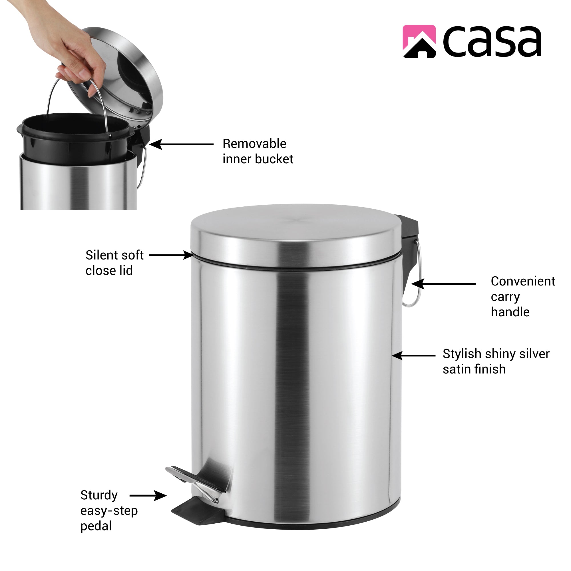 5L Steel Pedal Bin | Round | Roma