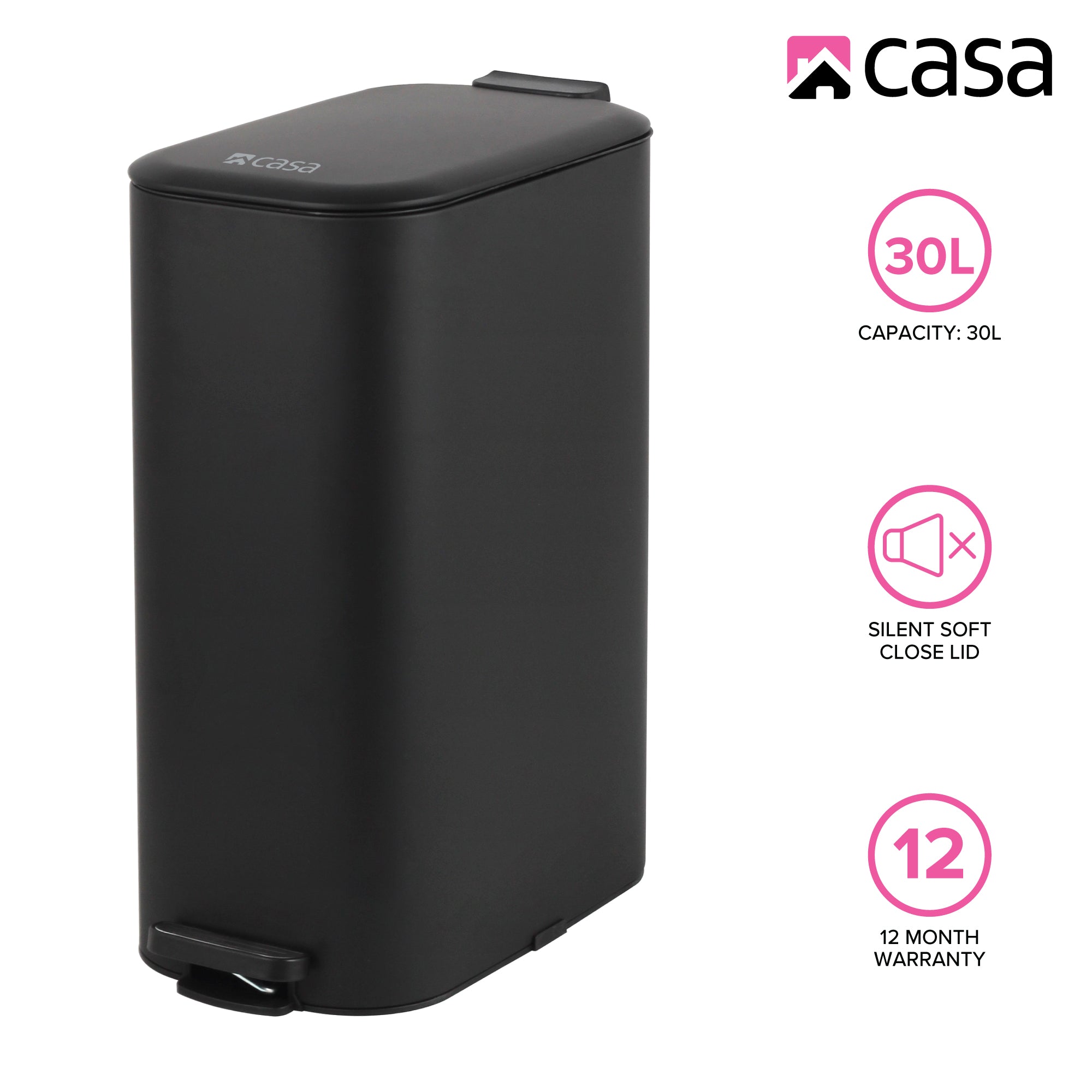 30L Steel Pedal Bin | Slimline Rectangle | Portofino