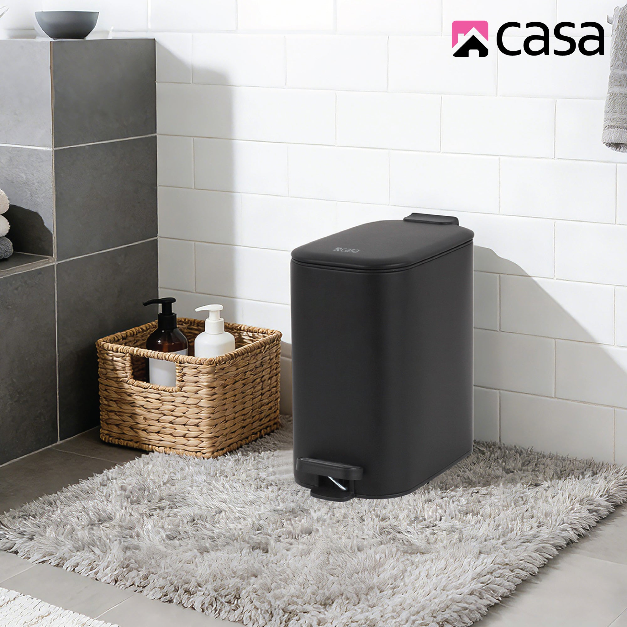 6L Steel Pedal Bin | Slimline Rectangle | Portofino