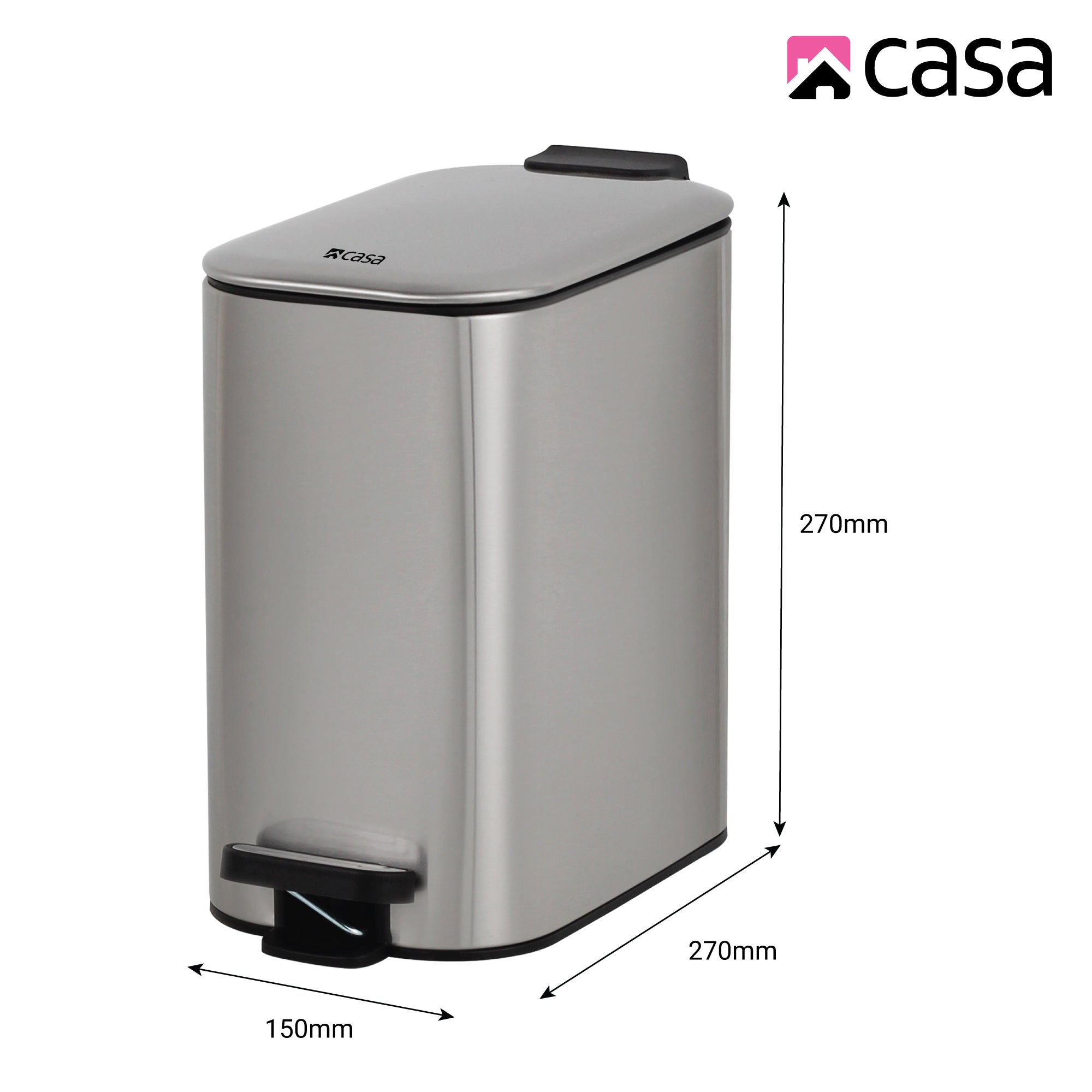 6L Steel Pedal Bin | Slimline Rectangle | Portofino