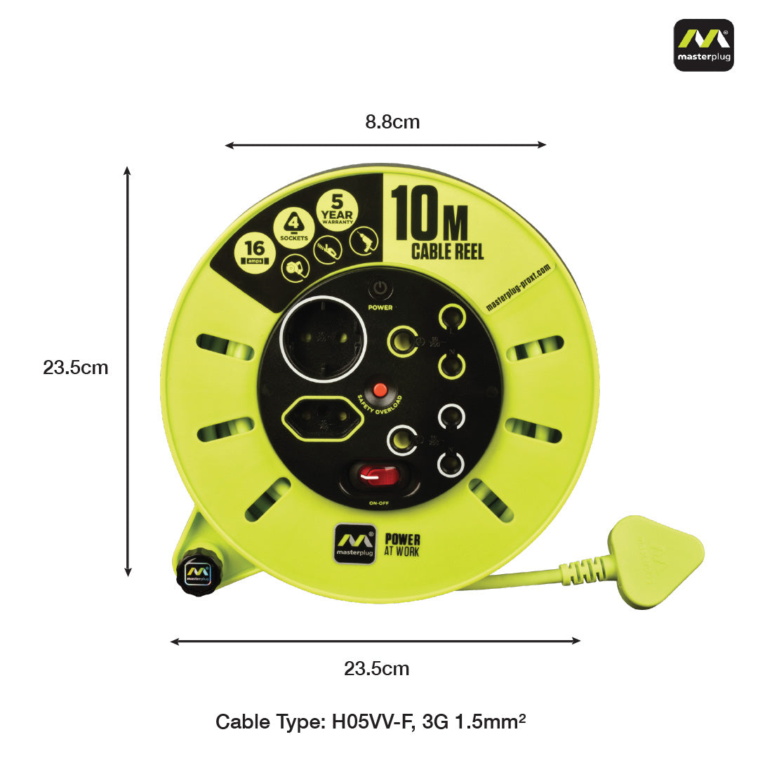 Pro-Xt 10m Medium Duty Extension Cable Reel - 4 Socket With Switch