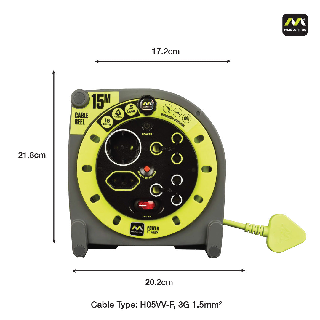 Pro-Xt 15m Medium Duty Extension Cable Reel - 4 Socket With Switch