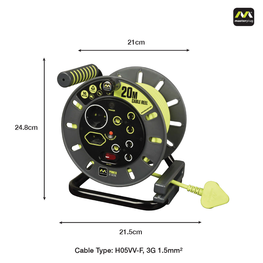Pro-Xt 20m Medium Duty Extension Cable Reel - 4 Socket With Switch