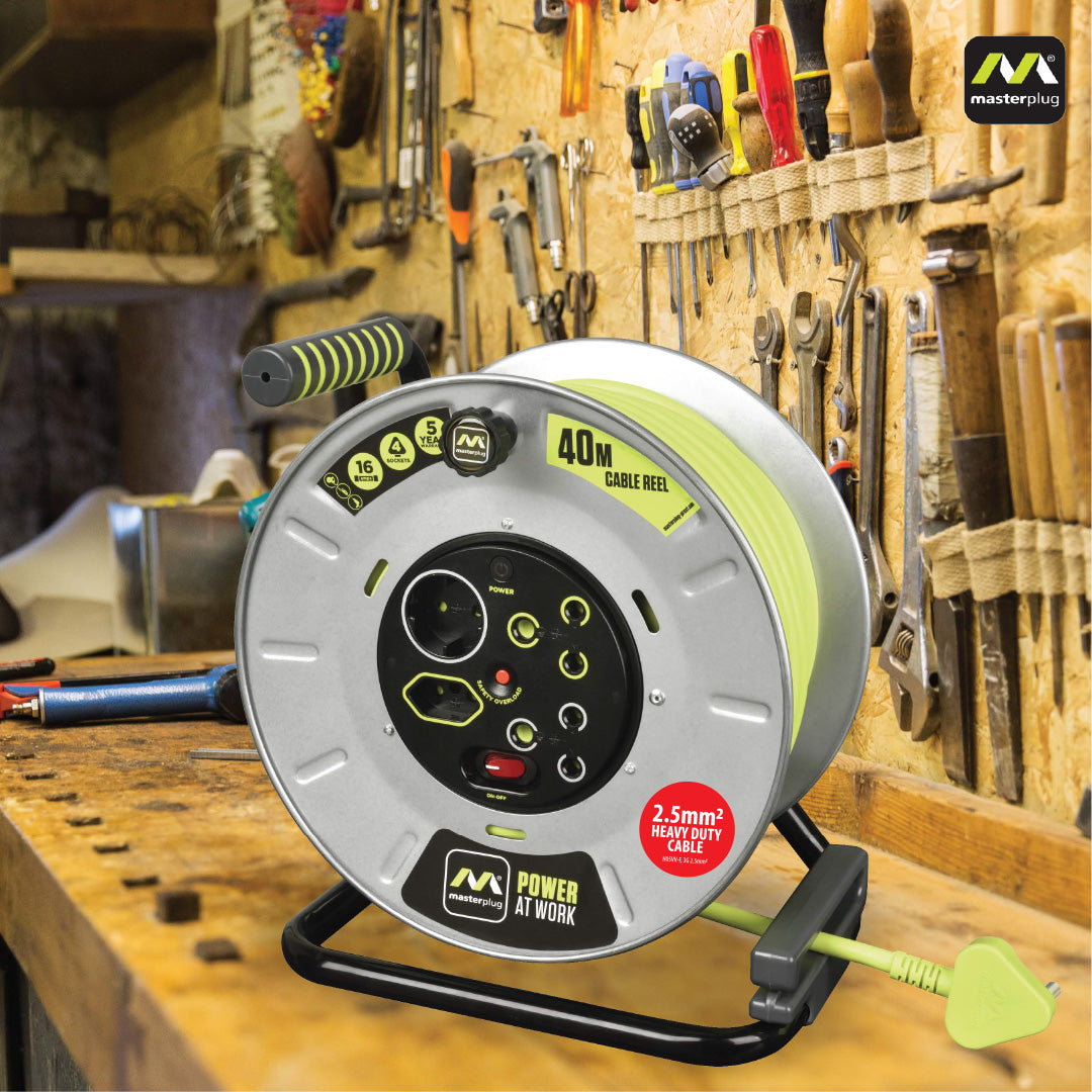 Pro-XT 40m Heavy Duty Extension Cable Reel - 4 Socket With Switch